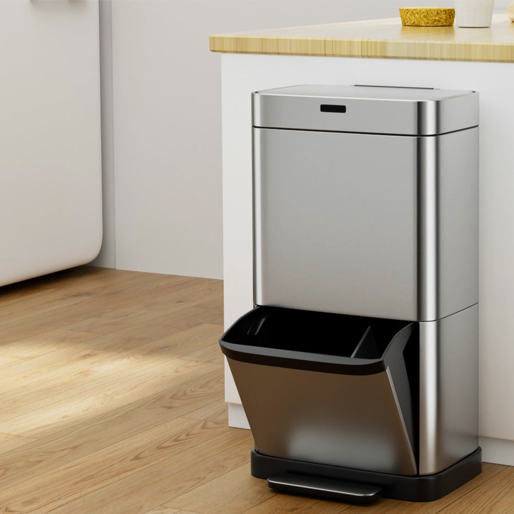 Devanti 70L Automatic Motion Sensor Trash Can - Hands-Free Touchless Kitchen Garbage Bin with Lid, Stainless Steel Silver - Perfect for Home, Office & Commercial Use