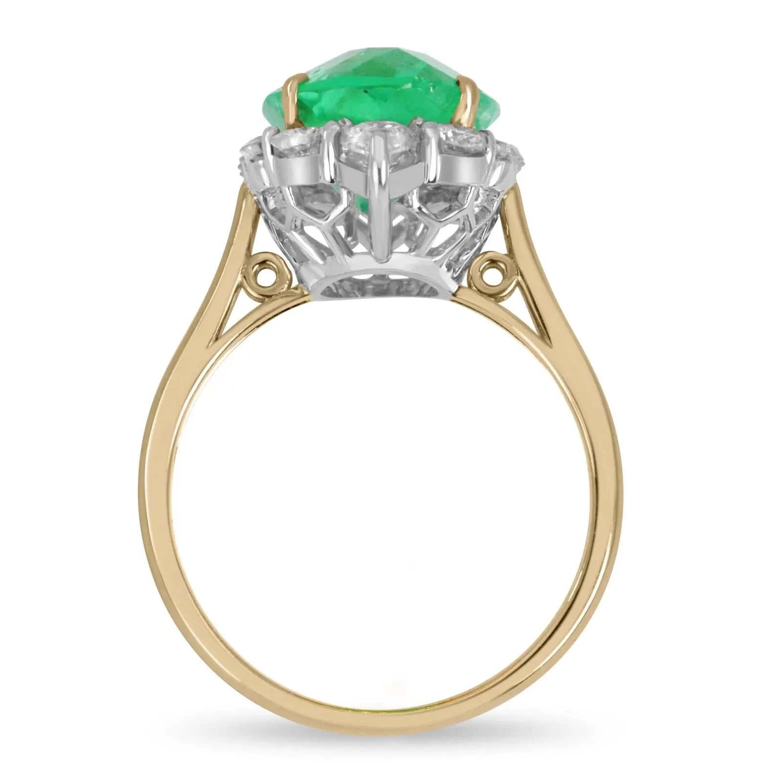 4.55tcw 18K Gold Natural Oval Emerald & Diamond Halo Engagement Ring for Women - Elegant Wedding, Proposal, Anniversary Gift Idea