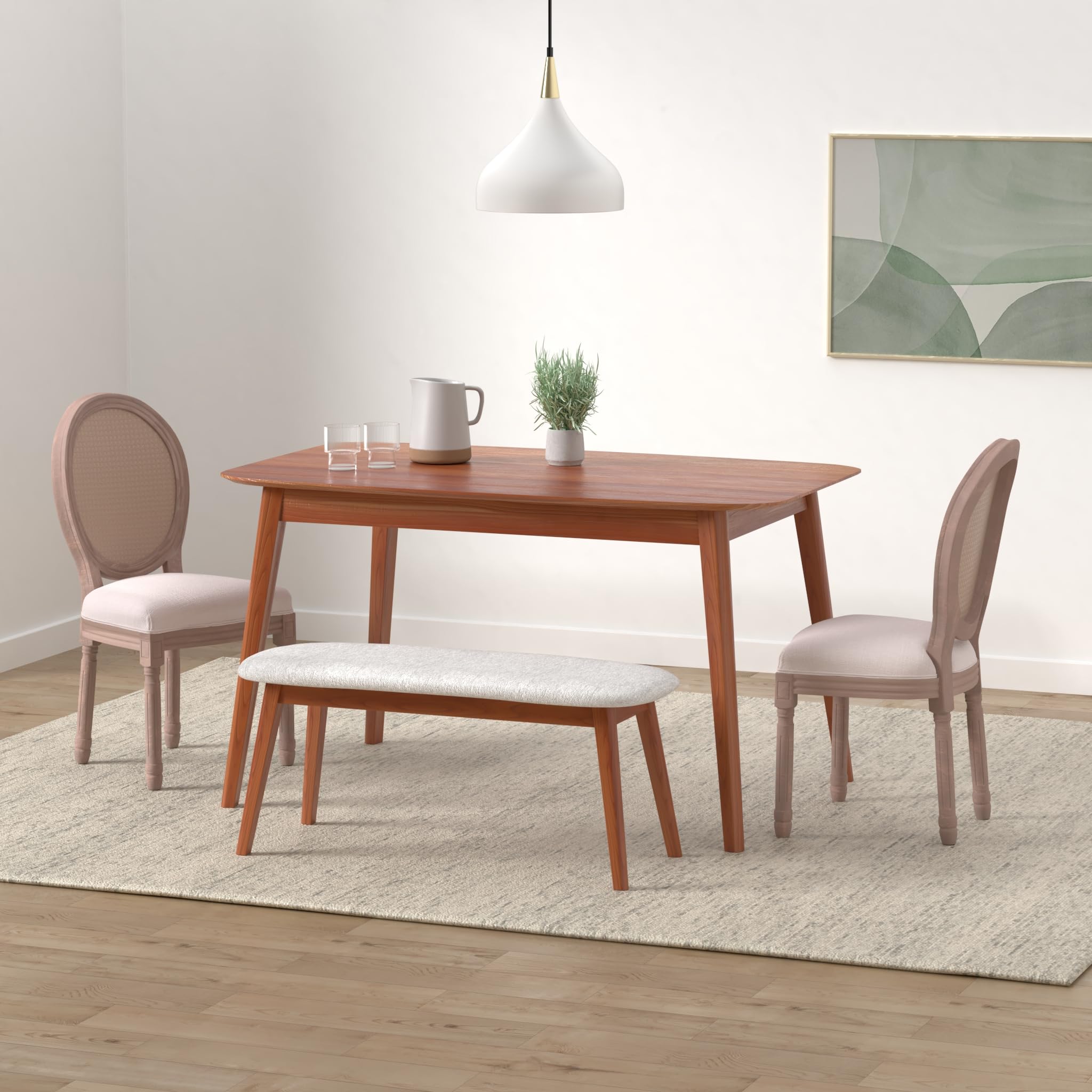 Virabit French Dining Chairs Set of 4 - Rattan Farmhouse Upholstered Chairs with Curved Backrest & Carved Solid Wood Frame - Elegant Seating for Living Room, Kitchen, Restaurant, Cafe, and Outdoor Dining Areas
