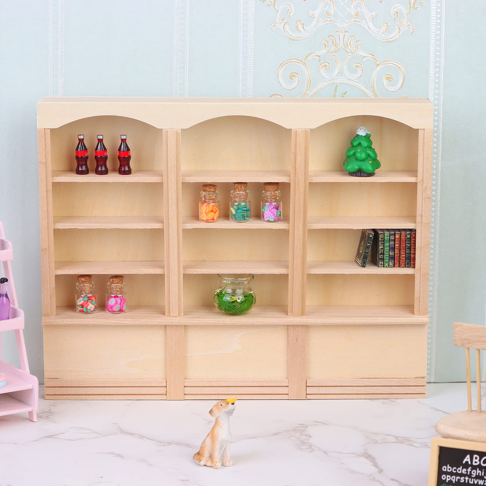 1:12 Scale Dollhouse Mini Bookcase Display Shelf - Wooden Bookshelf Locker for Doll House Decor & Furniture Accessories - Perfect for Dollhouse Bedroom, Living Room & Study Room Displays