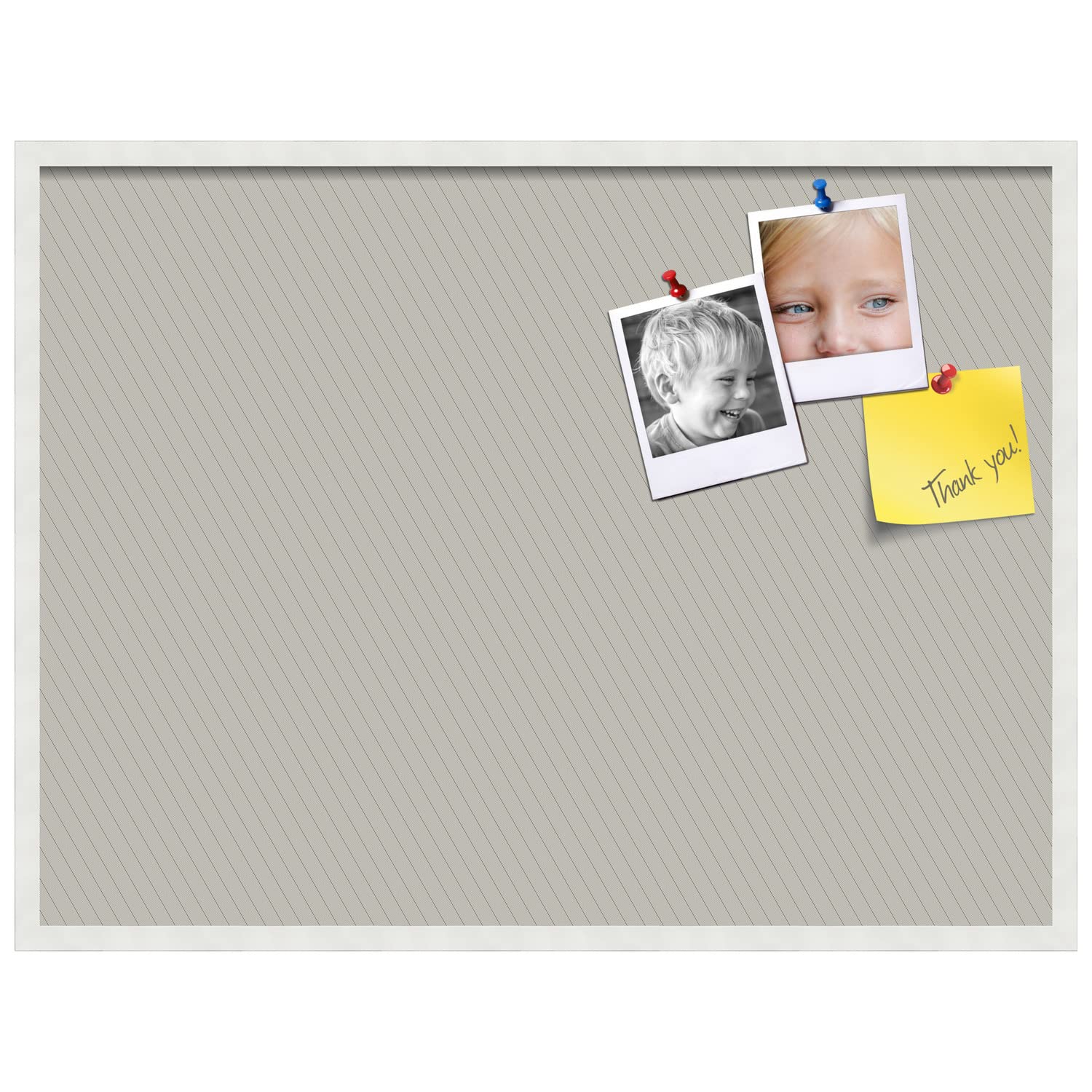 PinPix 40x30 Inch Cork Bulletin Board with Lux Stripes Pewter Design & Satin White Frame - Decorative Framed Pin Board for Home Office School Classroom Decor - Perfect for Notes Photos Memos and Organization