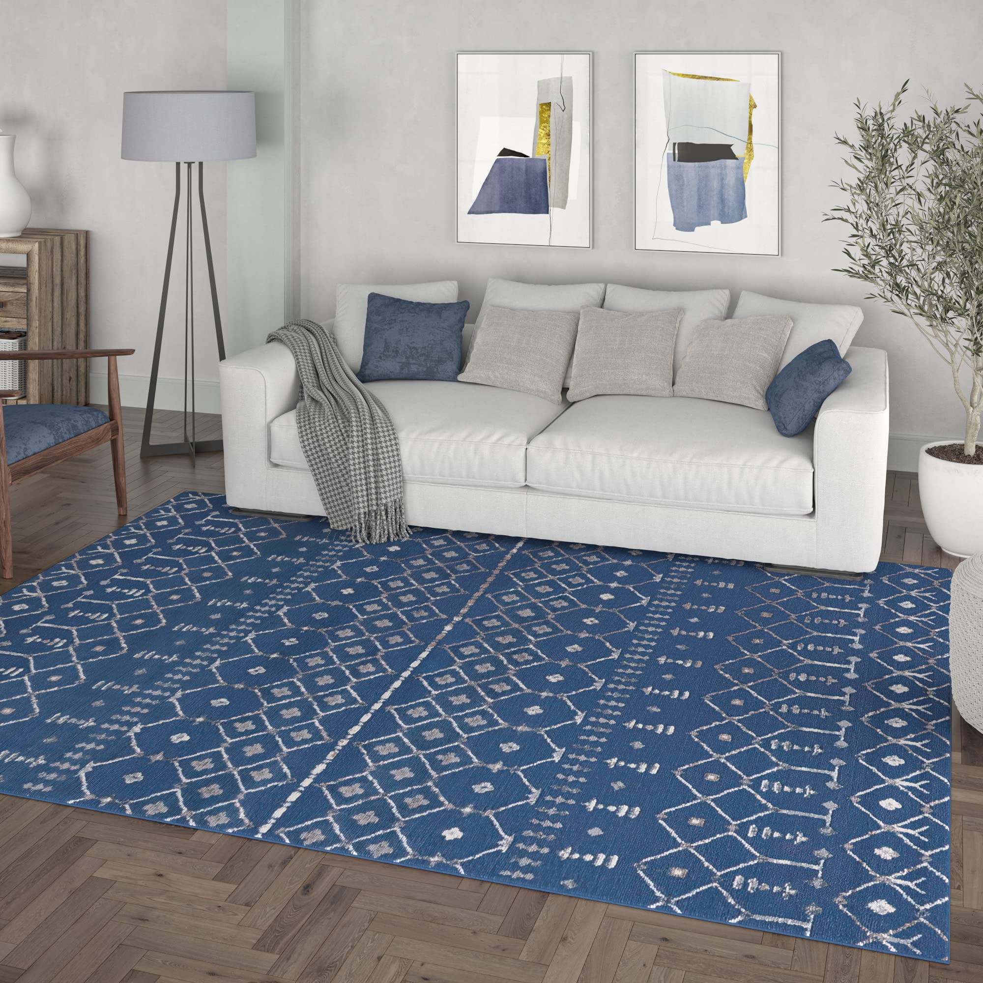 Modern Navy Blue 8x10 Area Rug - Soft Indoor Carpet for Living Room, Bedroom, Dining Room & Entryway - Non-Slip Contemporary Floor Rug - Perfect for Home Decor & High Traffic Areas
