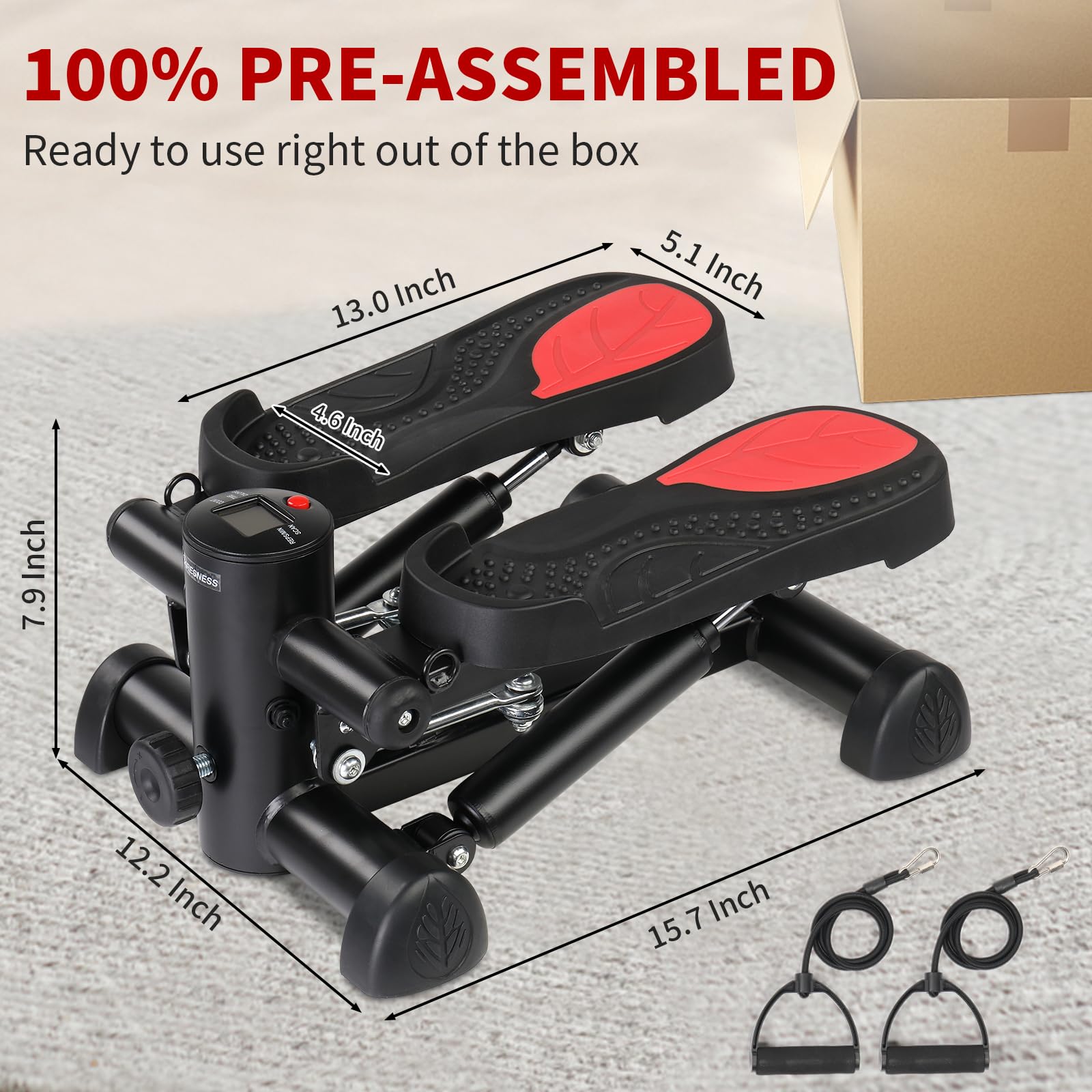 Ktaxon Steppers for Home Exercise - Adjustable Height Stair Stepper with Resistance Bands, 330LBS Capacity, Quiet Mini Stepper with LED Display | Perfect for Cardio, Leg & Arm Workouts at Home, Office or Gym
