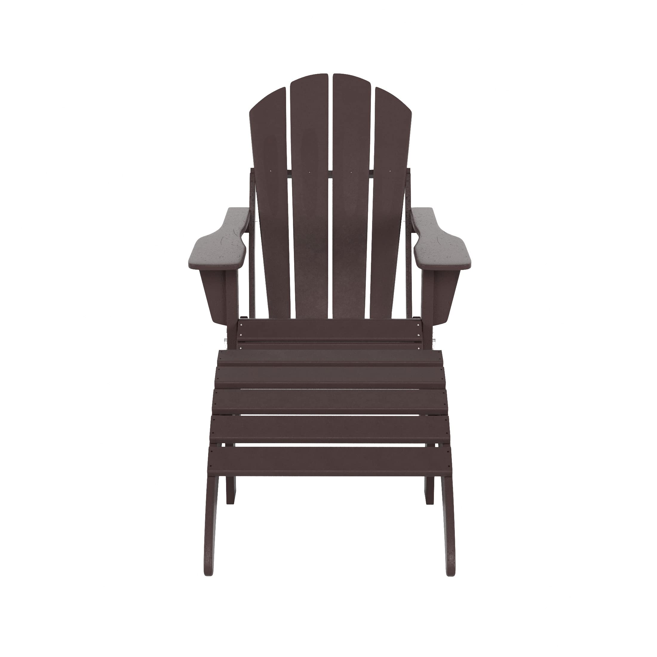 WestinTrends Malibu 2-Piece Outdoor Lounge Chair Set with Ottoman - All-Weather Poly Lumber Adirondack Patio Chairs for Poolside, Garden, Backyard & Beach Relaxation - Foldable Dark Brown Lawn Furniture for Ultimate Comfort