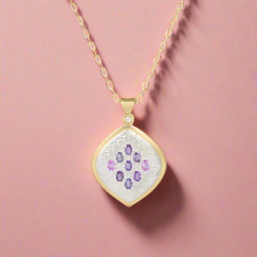 Elegant Pink & Purple Sapphire Two-Tone Oval Pendant Necklace for Women | Sterling Silver Jewelry Gift for Birthday, Anniversary & Valentine's Day | Perfect for Evening Parties & Special Occasions