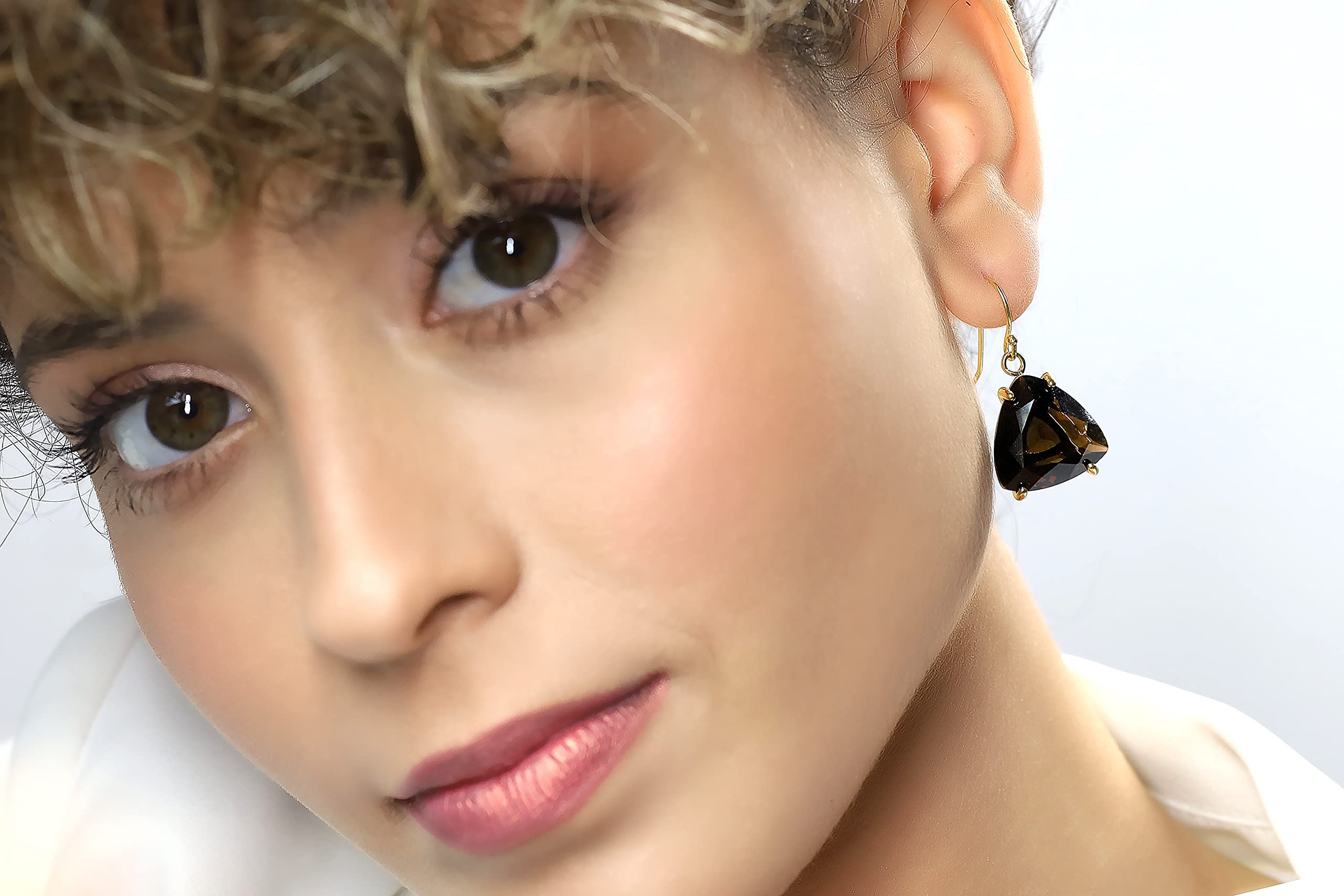 Smoky Quartz Gold Triangle Earrings | Trillion Cut Gemstone Dangle Earrings for Women | Elegant Semi-Precious Jewelry | Perfect for Evening Parties, Weddings & Special Occasions | Unique Gift for Birthday, Anniversary & Celebrations