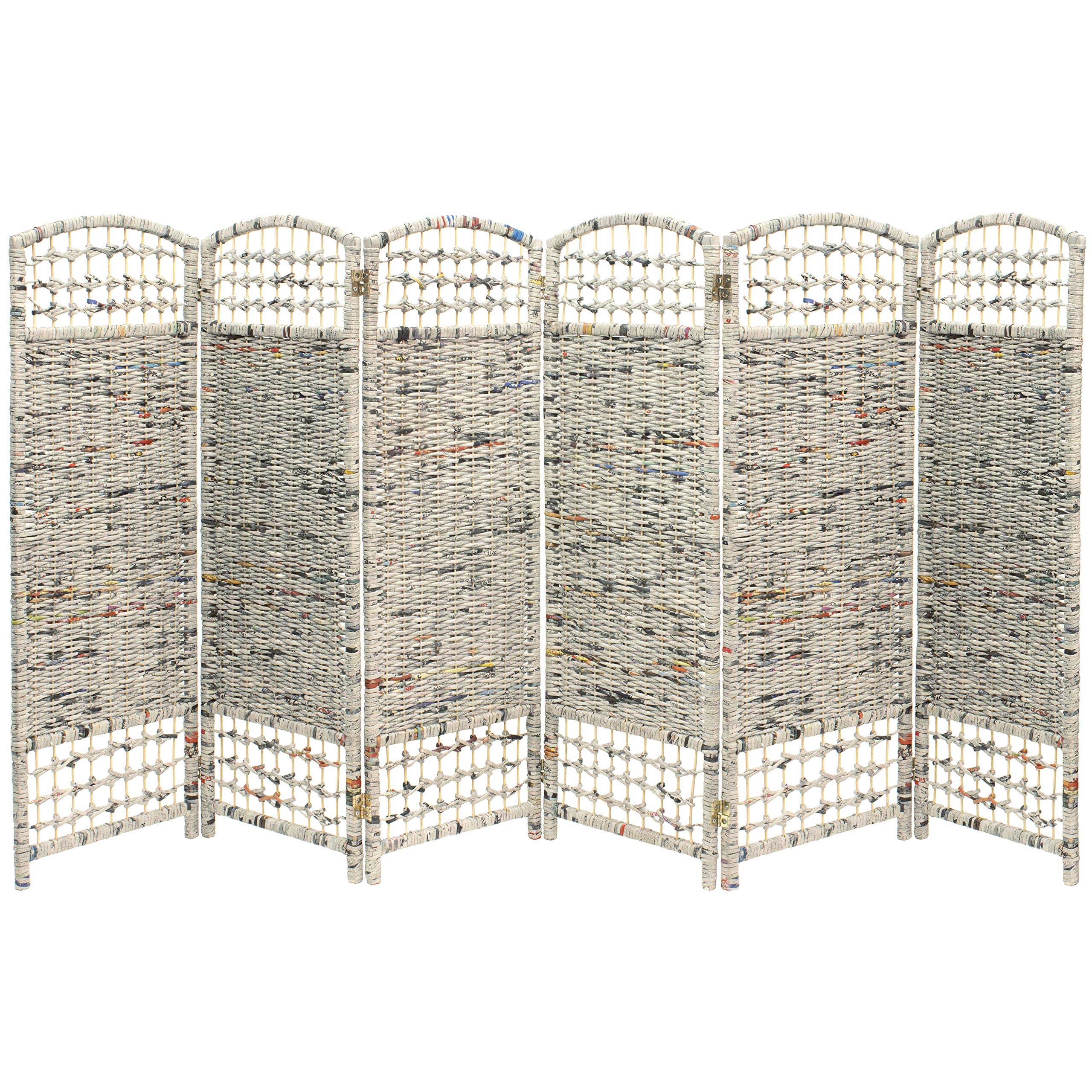 Eco-Friendly 4 ft Red Lantern Folding Room Divider - 6-Panel Recycled Newspaper Privacy Screen in White | Perfect for Home Office, Living Room & Event Decor