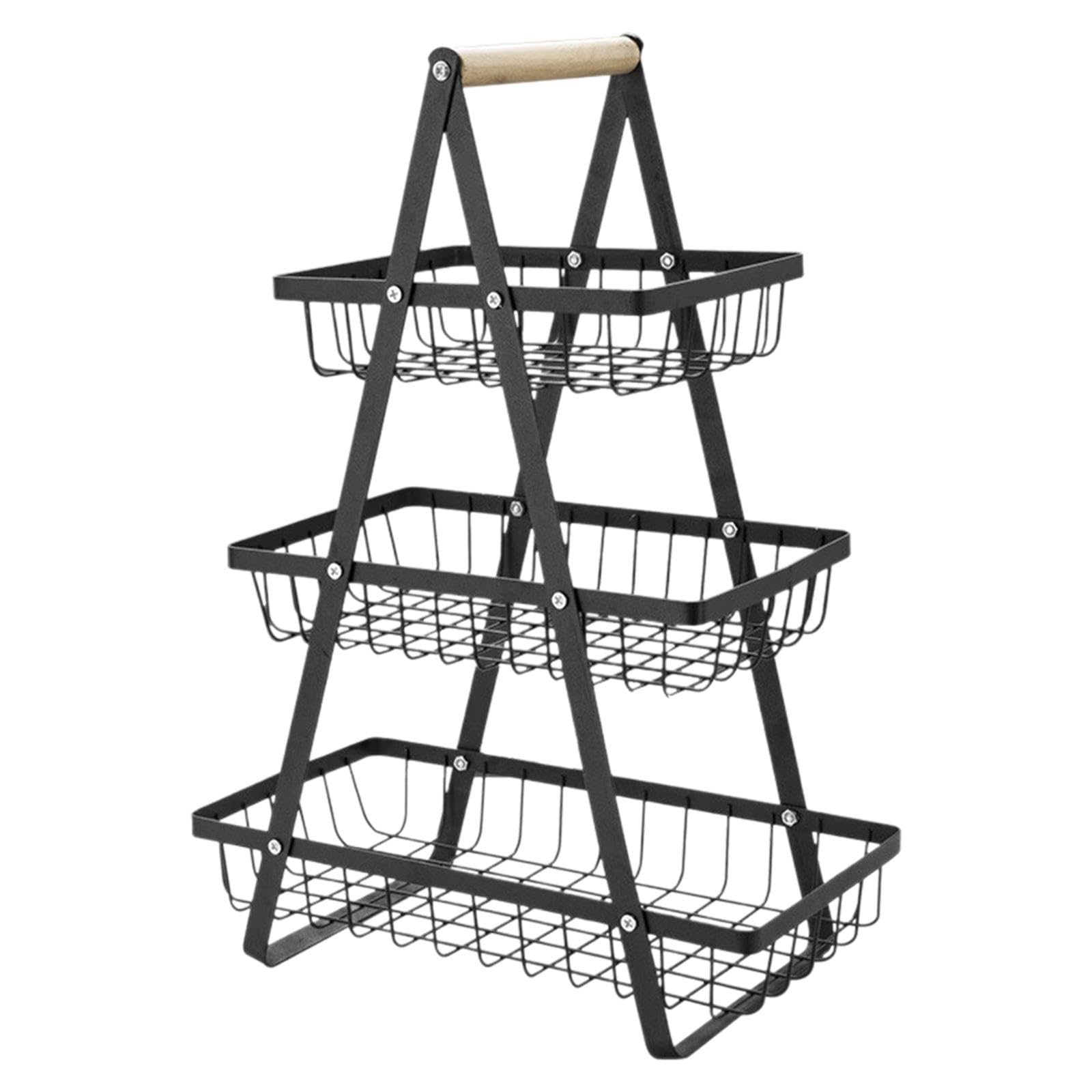 CALANDIS® 3-Tier Black Metal Fruit Basket - Rustproof Iron Tiered Rack for Kitchen, Dining Room & Restaurant Decor - Perfect for Displaying Fruits, Vegetables & Snacks at Home or Commercial Use