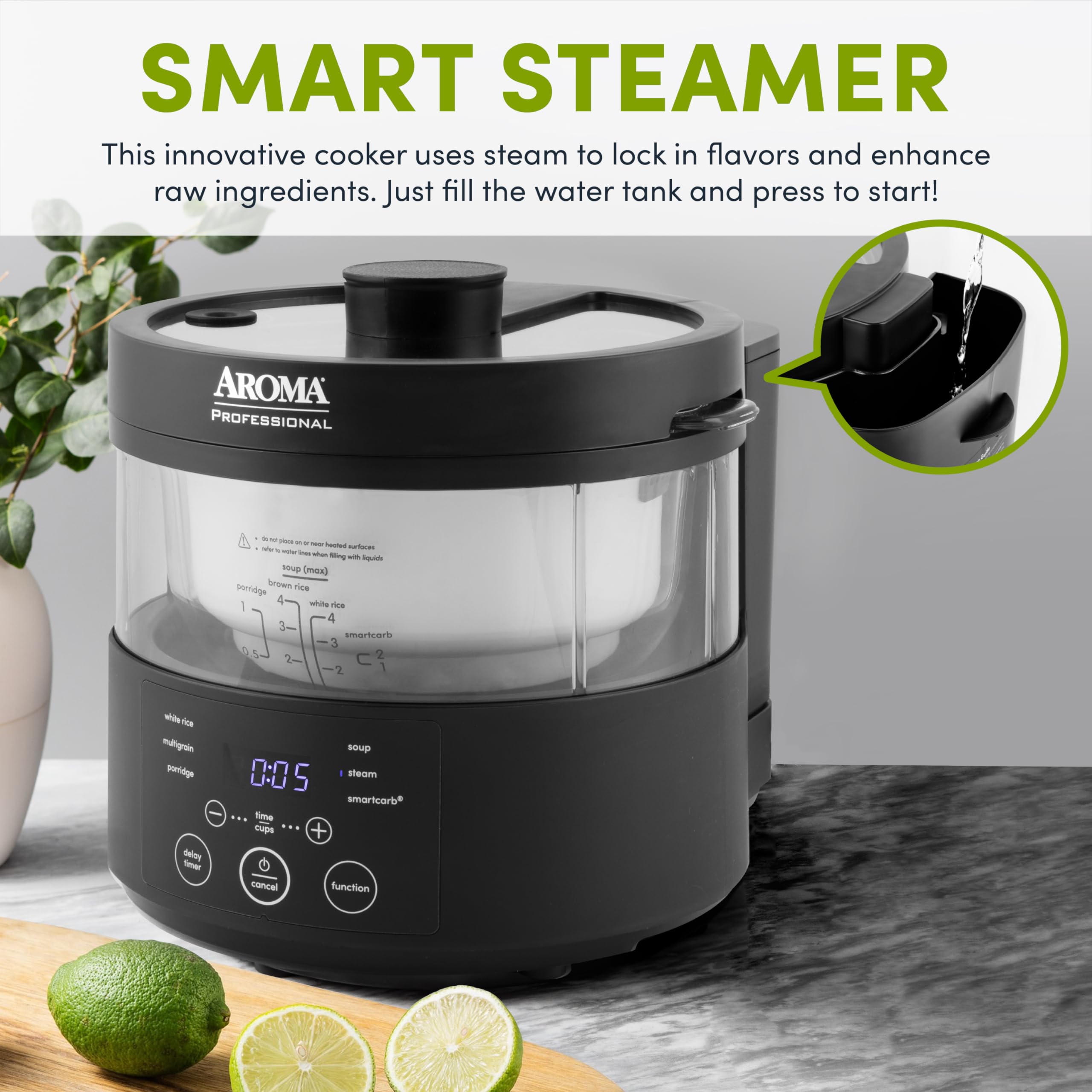 Aroma Housewares AMC-800 8-Cup SmartCarb Multicooker with Glass Inner Pot - Low Carb Rice Cooker, Food Steamer & Flavor-Lock Technology for Healthy Cooking - Perfect for Keto, Paleo & Gluten-Free Diets (Black) - Ideal for Meal Prep, Family Dinners & Healthy Lifestyle
