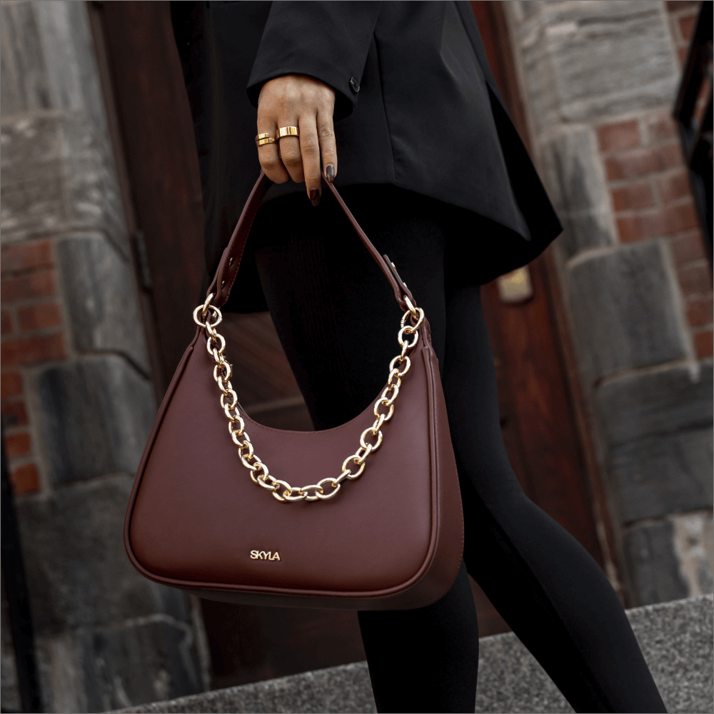 Charlie Vegan Leather Shoulder Bag for Women - Auburn Crossbody Purse | Stylish & Eco-Friendly Handbag for Work, Travel & Everyday Use