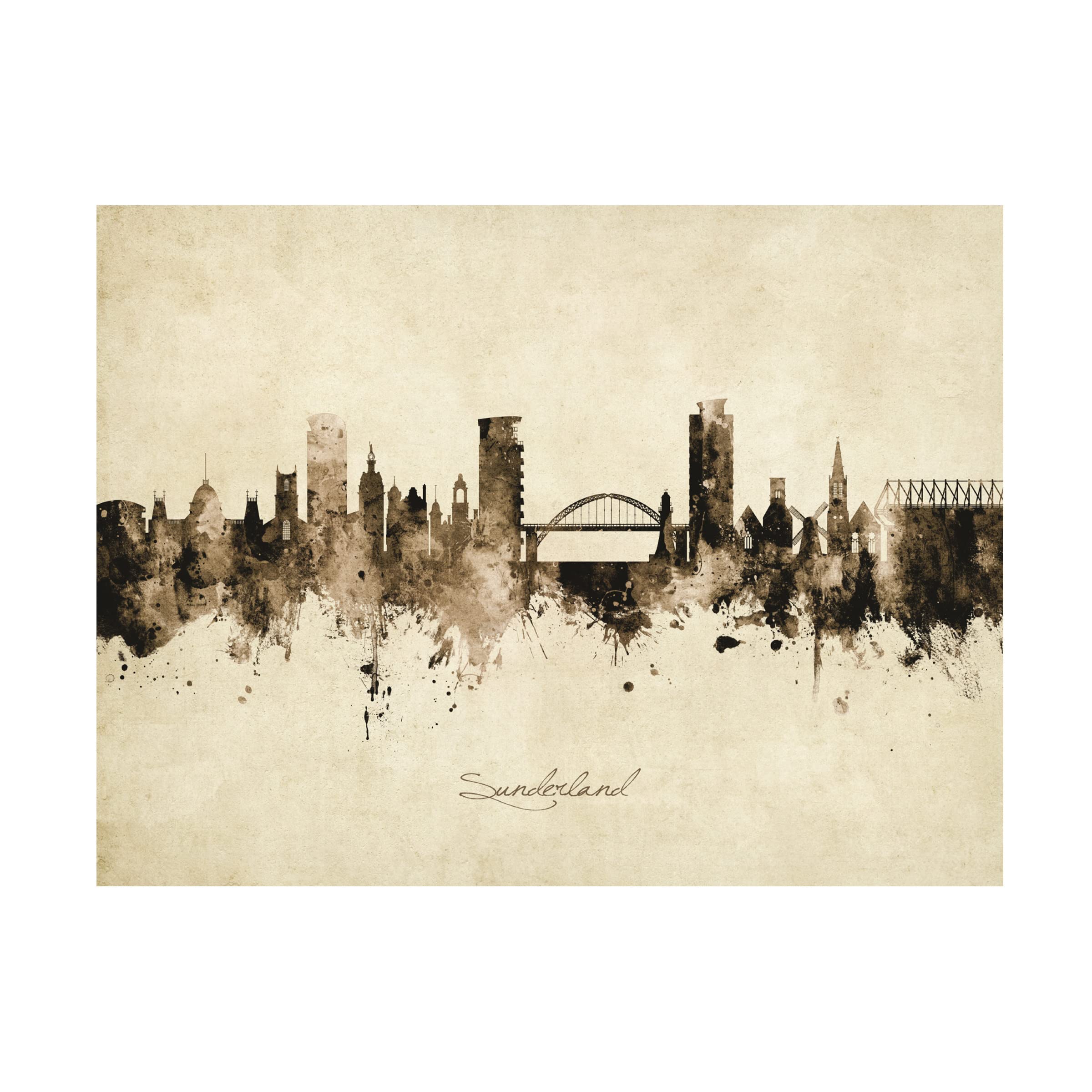 Michael Tompsett Sunderland England Skyline Vintage Canvas Art Print - Trademark Fine Art - Perfect for Living Room, Bedroom & Office Wall Decor
