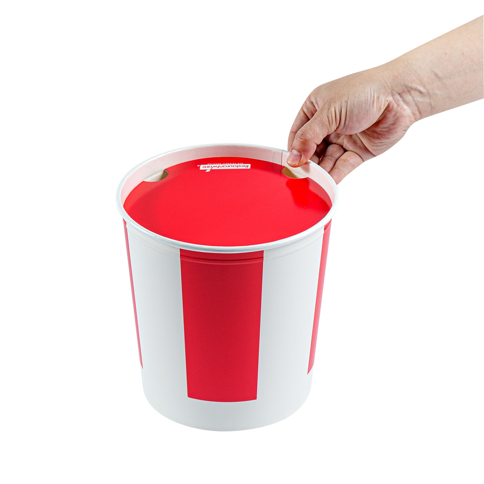 Restaurantware Bio Tek 130oz Chicken Buckets with Vented Lids - 100 Pack Greaseproof, Freezable Disposable Food Containers in Red & White - Ideal for Restaurants, Cafes, Takeout & Catering