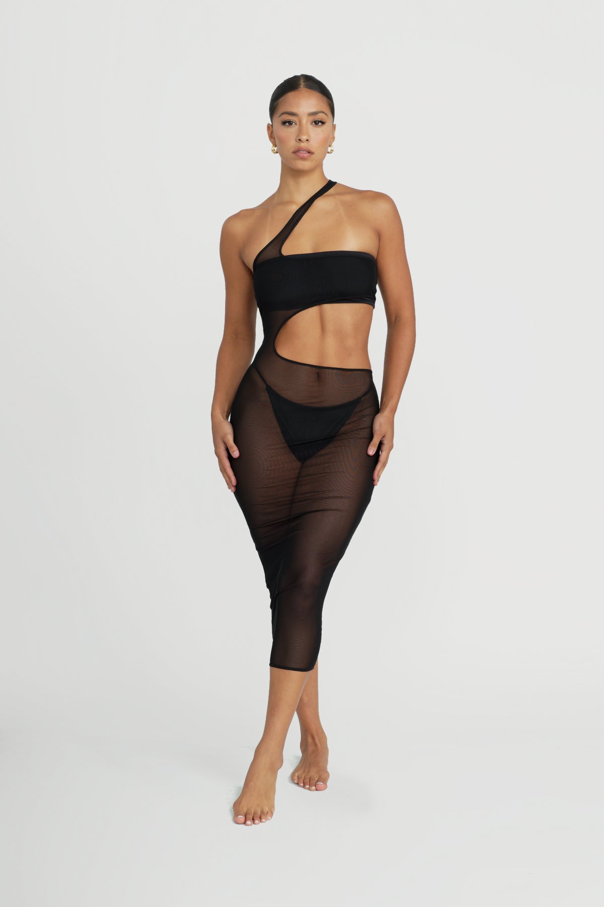 Mila Asymmetrical Mesh Dress for Women - Elegant Black Evening Party Dress for Night Out, Club, Date Night, and Special Occasions