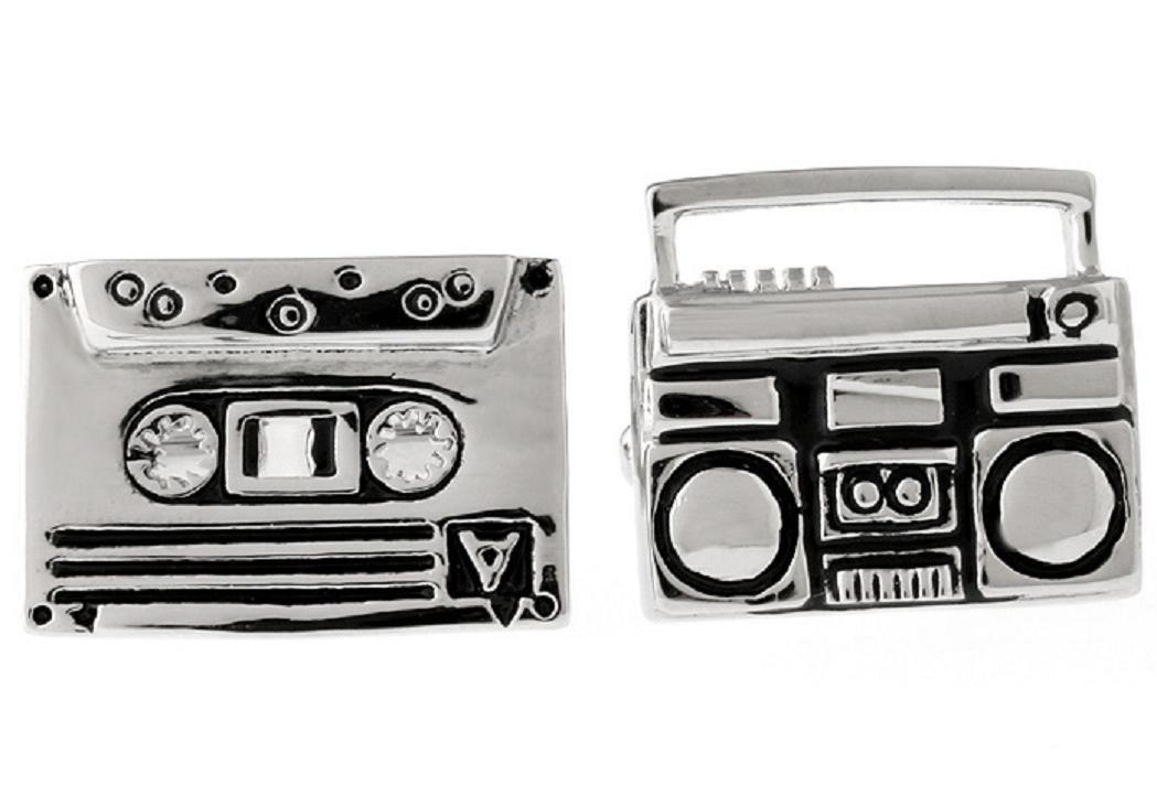 Vintage MRCUFF Boom Box and Cassette Tape DJ Cufflinks Set - Gift Box with Polishing Cloth - Perfect for DJs, Music Lovers & Retro Fashion Enthusiasts