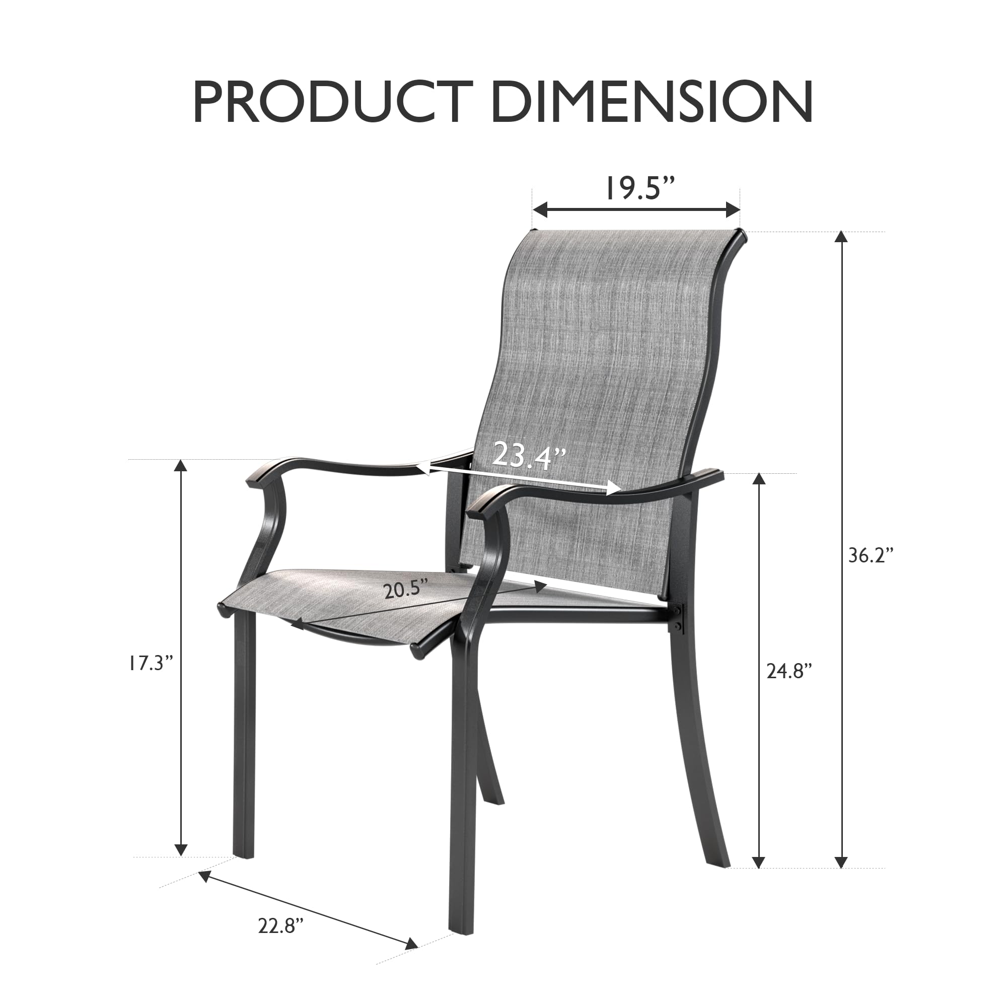 UDPATIO 4-Piece Patio Dining Chairs Set - High Back Textilene Outdoor Chairs with Armrests, Durable Metal Frame for Garden, Backyard, Deck, Poolside (Grey & White) - Perfect for Outdoor Dining, Lounging, and Entertaining