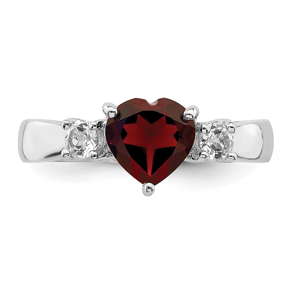 925 Sterling Silver Heart Garnet & White Topaz Ring for Women - Dainty Valentine's Day Gift, Anniversary Jewelry, Birthday Present for Her - Perfect for Romantic Occasions & Special Moments