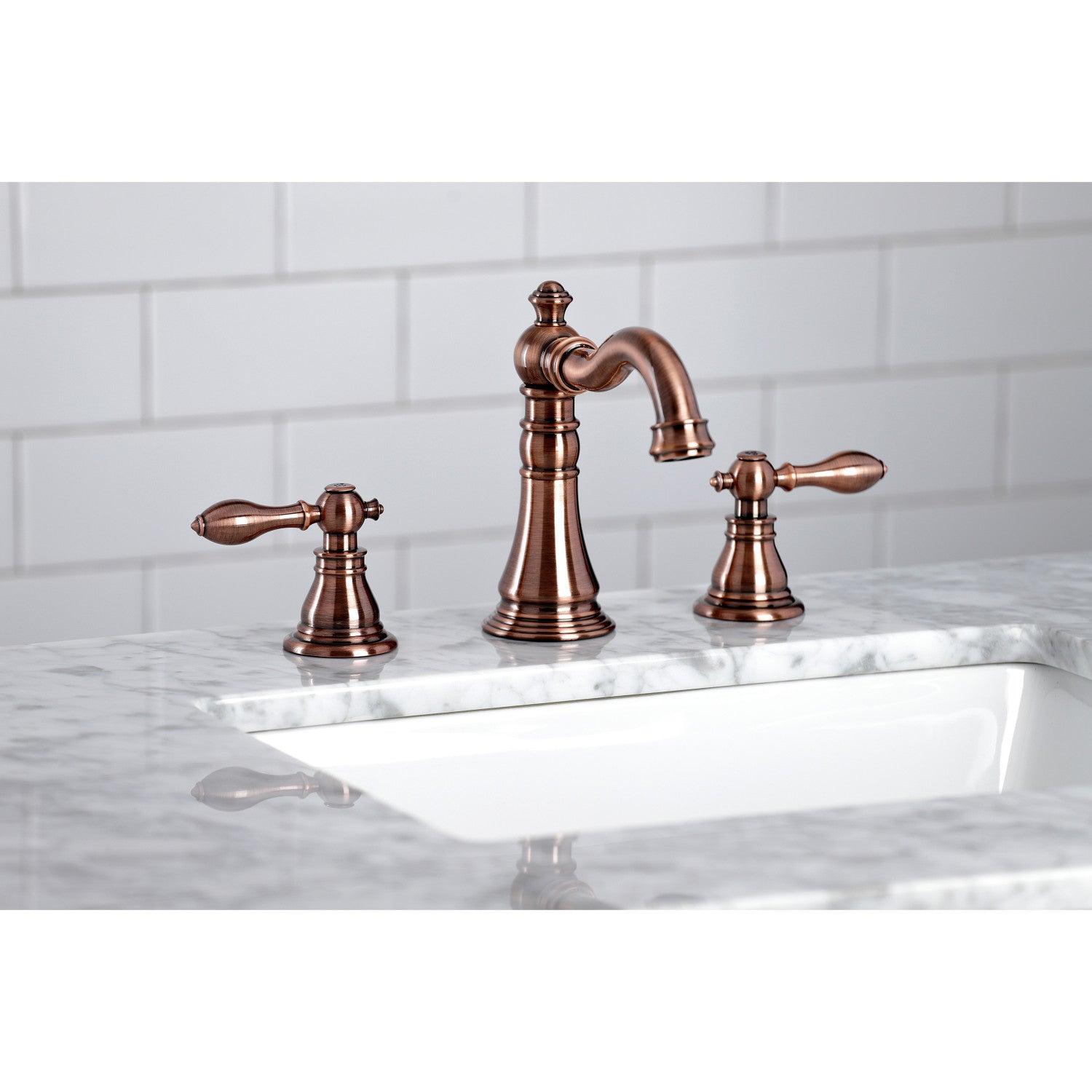 American Classic FSC197ACLAC 3-Hole Widespread Bathroom Faucet with Brass Pop-Up Drain - Antique Copper Finish - Two Handle Deck Mount Sink Faucet for Bathroom Vanity & Powder Room