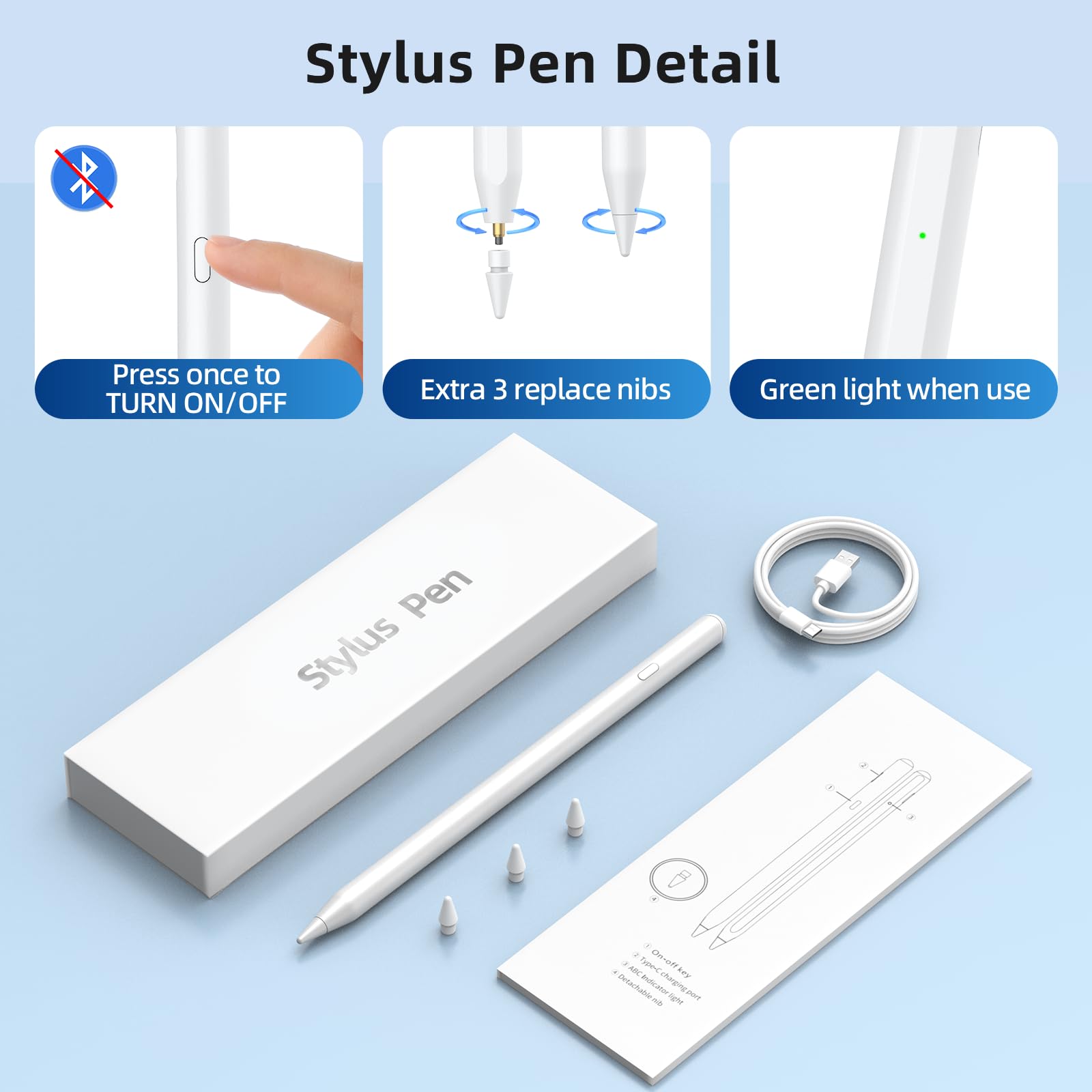 Fast Charging Stylus Pen for iPad (2018-2023) - 8-Minute Charge, Palm Rejection & Tilt Sensitivity - Compatible with iPad Pro 11