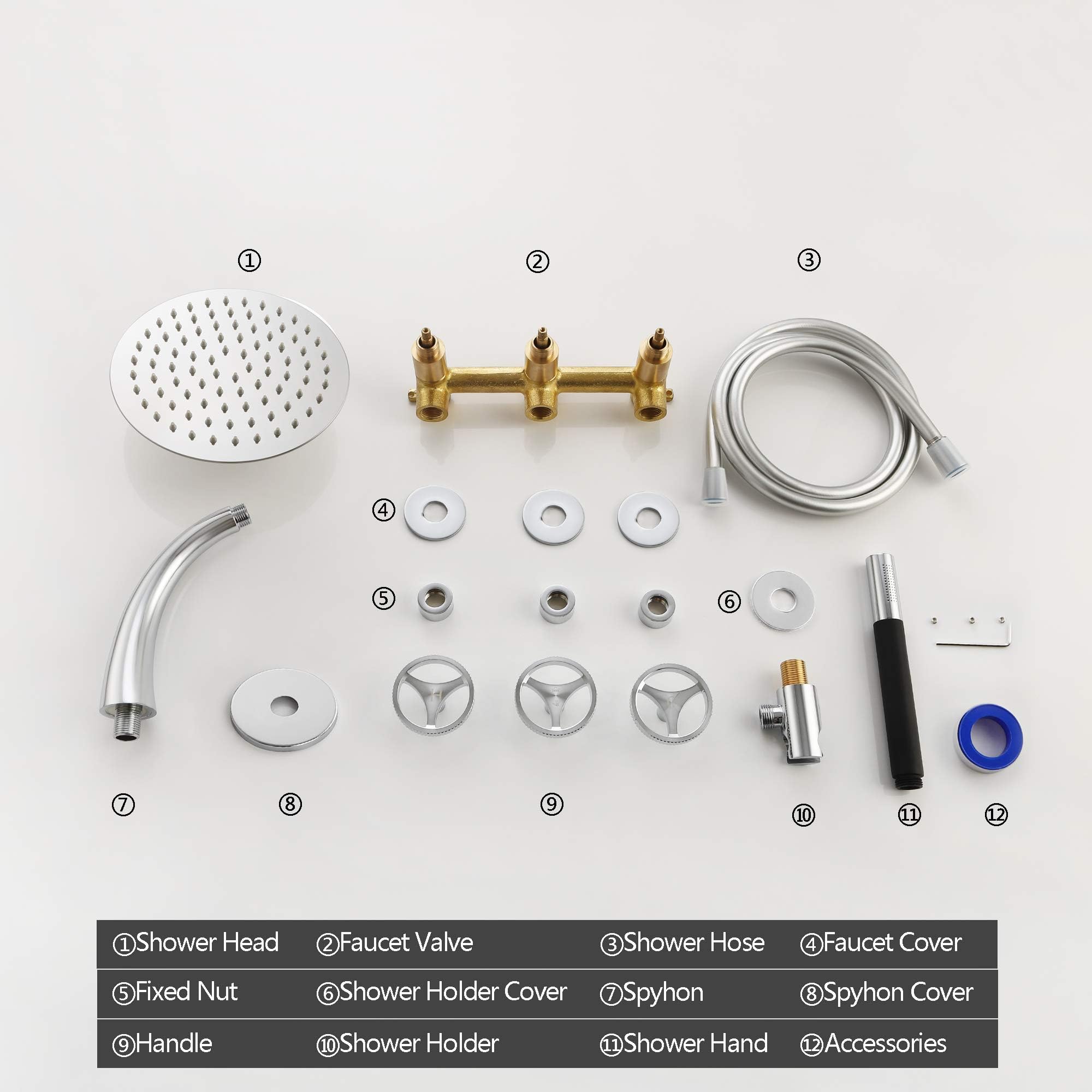 SKOWLL 8 Inch Industrial Shower Head System - Wall Mount Rain Shower Faucet Set with 3 Knobs & 2-Function Valve Kit, Polished Chrome - Perfect for Modern Bathroom & Spa-Like Shower Experience