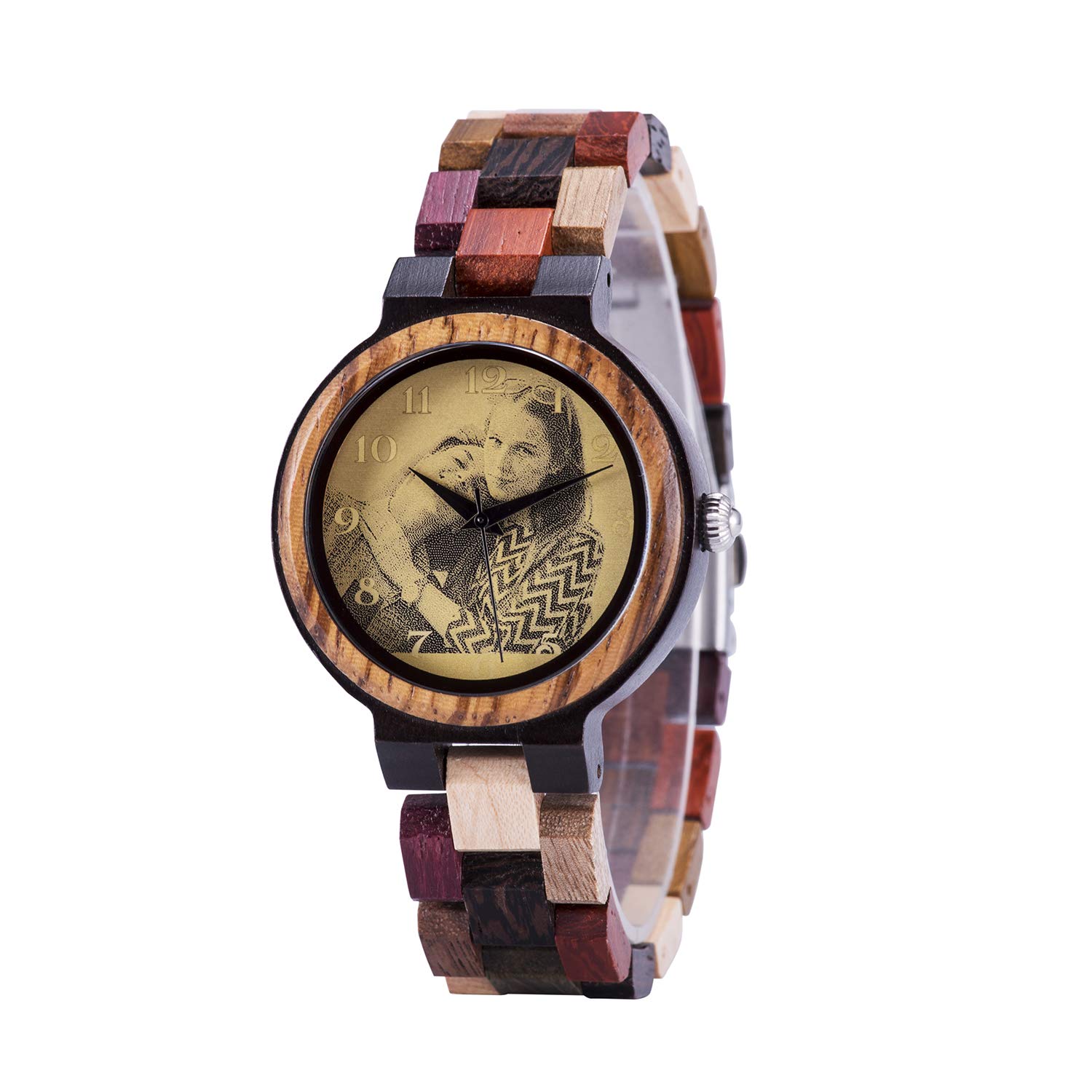 Personalized Wooden Couple Watches for Him and Her - Handmade Analog Quartz Movement with Photo Engraving - Natural Colorful Wood Watch for Birthday, Anniversary & Valentine's Gift - Perfect for Romantic Dates, Weddings & Special Occasions - Includes Elegant Wooden Gift Box
