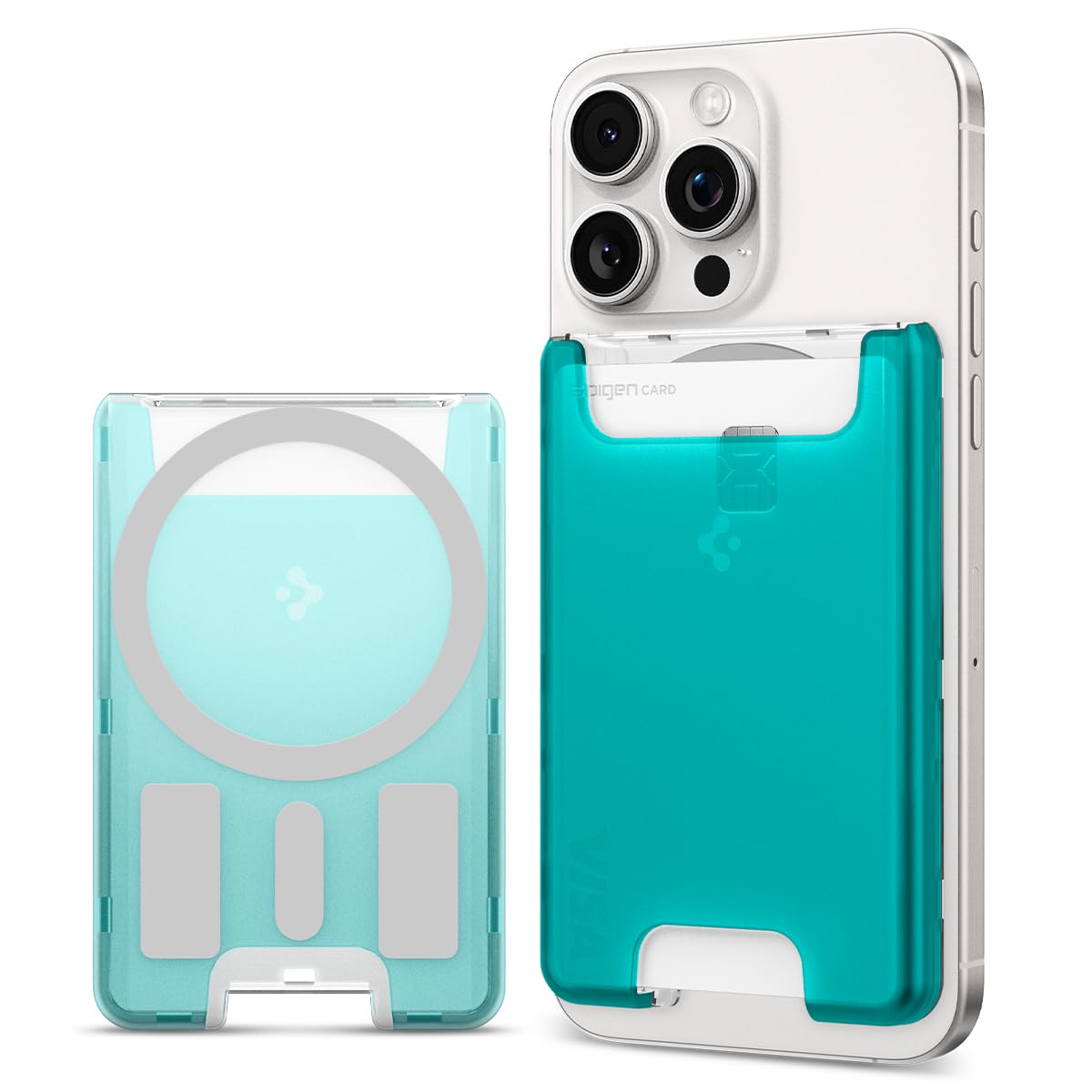 Spigen Ultra Hybrid (MagFit) Magnetic Wallet Case - Clear Transparent Card Holder with MagSafe Compatibility for iPhone 16/15/14/13/12 - Classic C1 Bondi Blue | Perfect for Everyday Use, Commuting & Contactless Payments