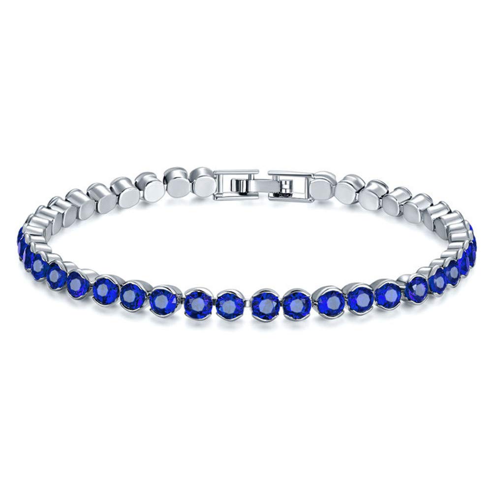 DOOCI Round Cubic Zirconia Classic Tennis Link Bracelet for Women & Girls - 7.5 Inch Blue Crystal Bangle - Perfect for Parties, Weddings & Everyday Elegance
