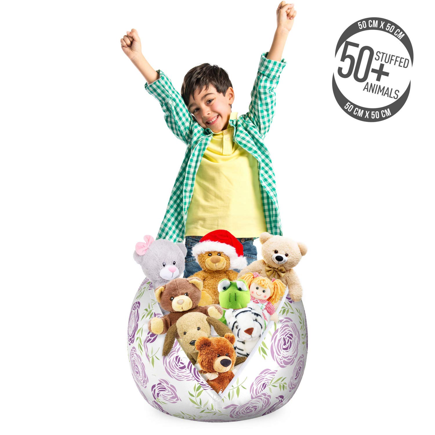 Ambesonne Floral Toy Storage Bag Chair - Washable Stuffed Animal Organizer with Garden Leaves Design, Small Size in Pale Mauve White - Perfect for Kids' Room, Nursery, or Playroom Organization