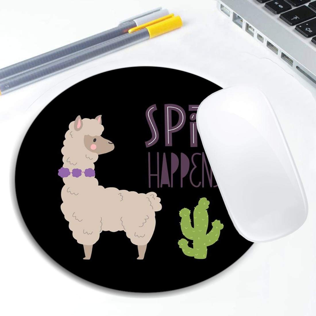 **Cute Llamas Alpaca with Cactus Mouse Pad - Non-Slip Round Rubber Mousepad for Laptop & Office Computer - Customized Desk Accessories for Gaming & Work**