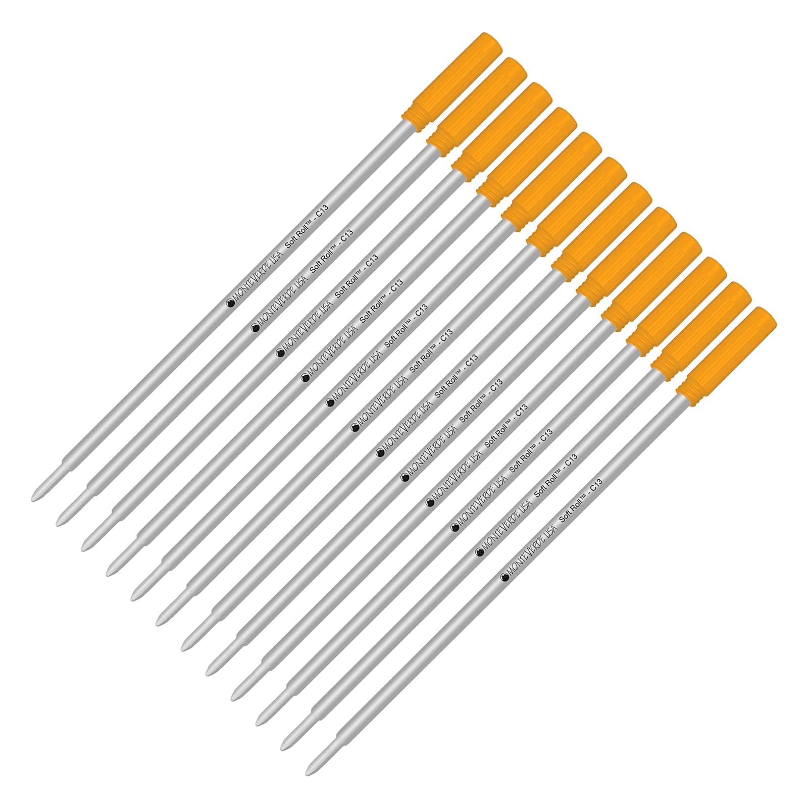Monteverde Soft Roll Ballpoint Ink Refills - 12 Pack C13 Paste Refills Compatible with Cross Style Pens - Medium Tip 0.7mm Orange - Perfect for Office, School & Everyday Writing Needs