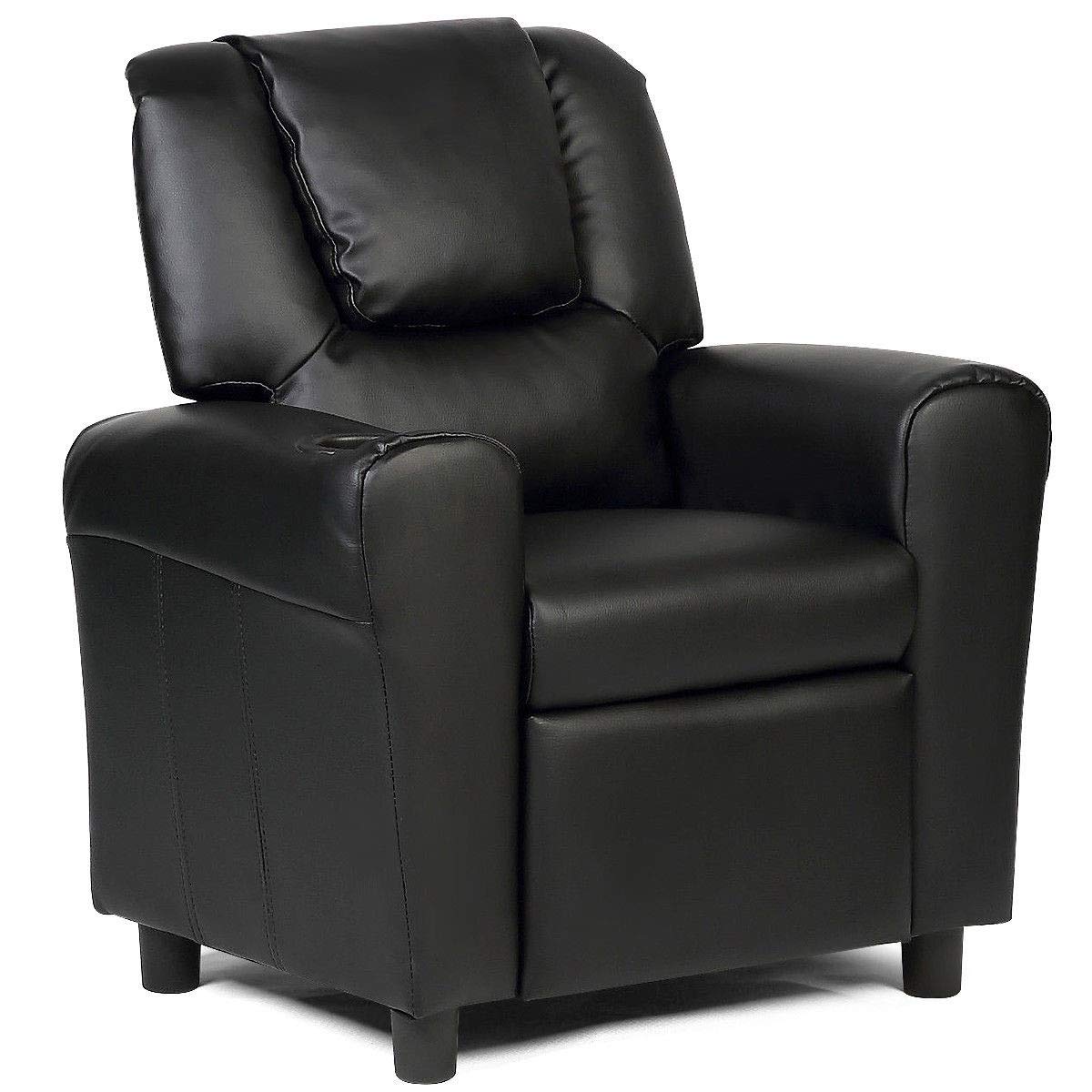 Durable Black Kids Recliner Armchair - Space Saving Accent Furniture for Bedroom, Playroom & Living Room