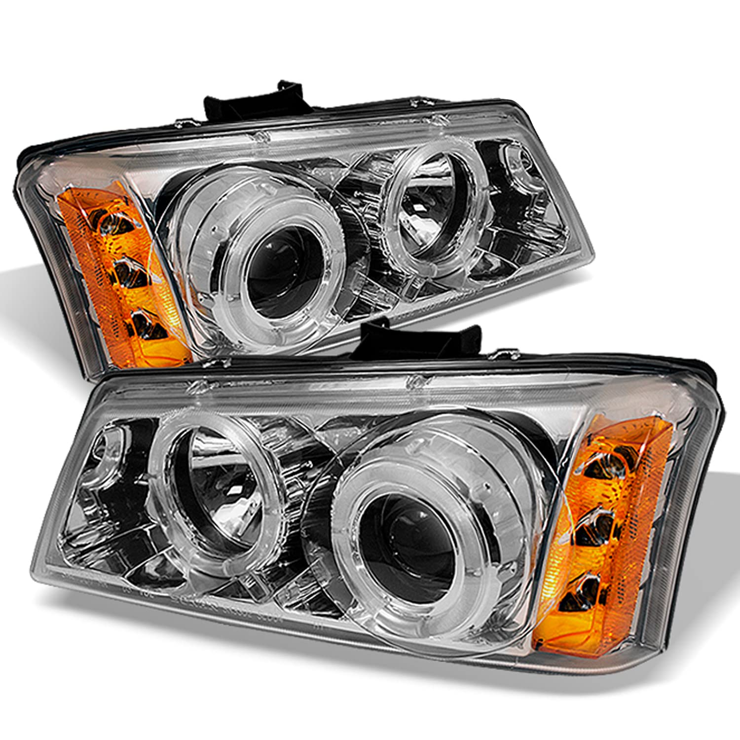 AKKON Chrome Clear Dual Halo Ring LED Projector Headlights for Chevy Silverado & Avalanche Pickup Trucks - High Performance Replacement Headlights for Night Driving & Off-Road Adventures