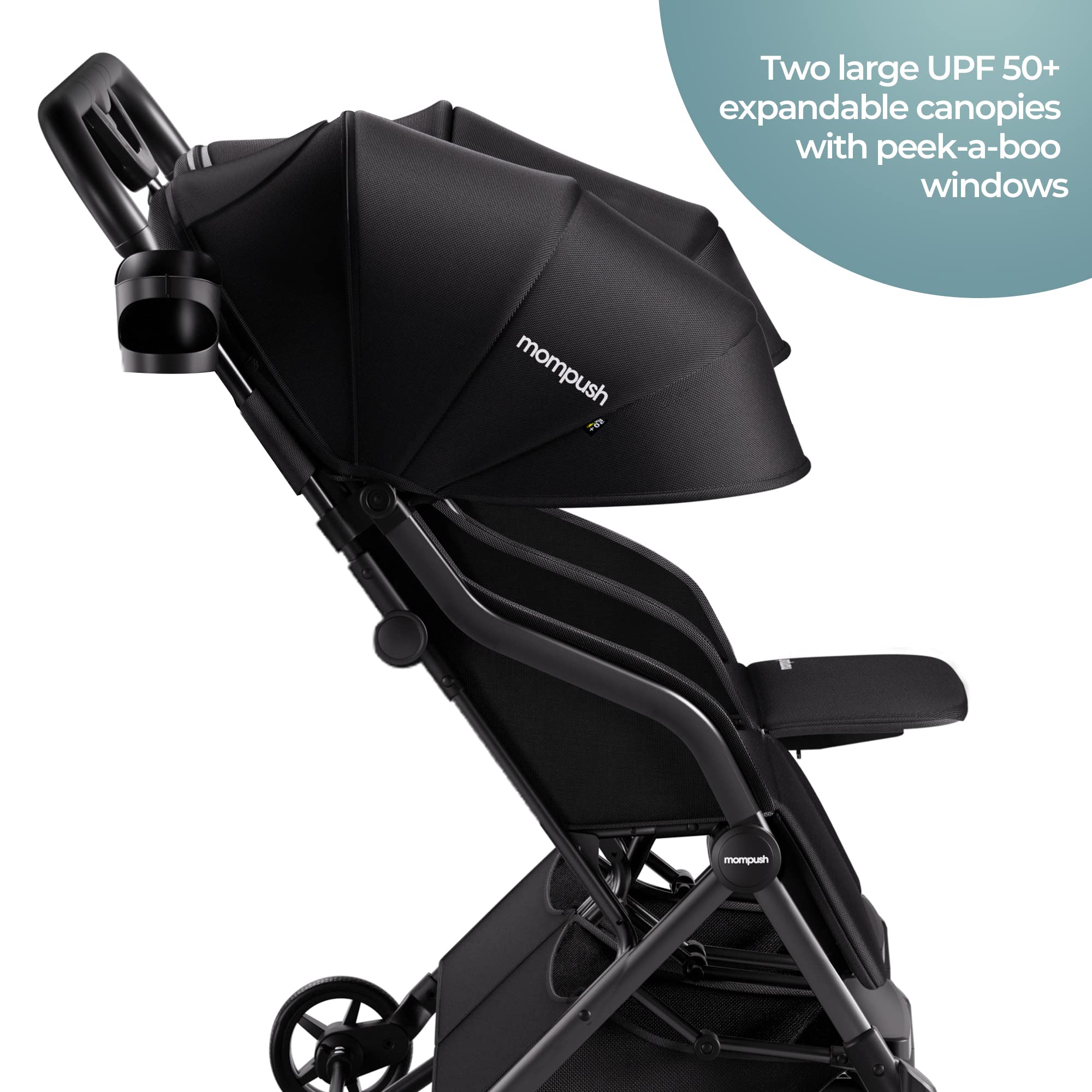 Mompush Lithe Double Ultralight Stroller - Lightweight Side by Side Baby Stroller with 2 Large Reclining Seats | Easy Fold & Compact Design | Perfect for Twins, Siblings, or Daycare Use | Ideal for Travel, Shopping & Outdoor Adventures