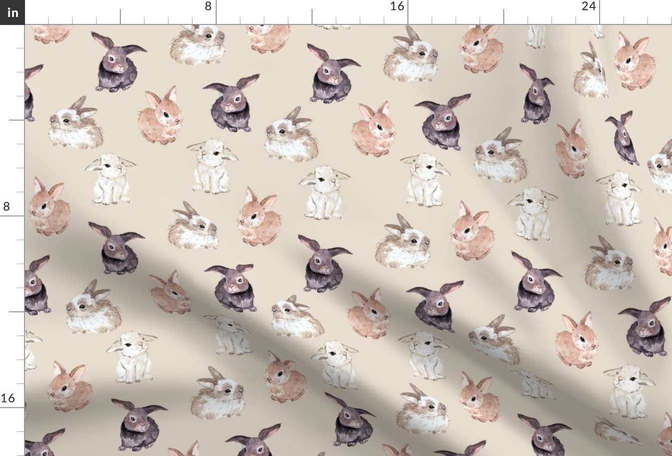 Painterly Floral Rabbit Bunny Printed Satin Fabric - Fat Quarter for Sewing, Lining, Apparel, Fashion, Blankets & Decor | Spring Summer Home Decor & DIY Craft Projects