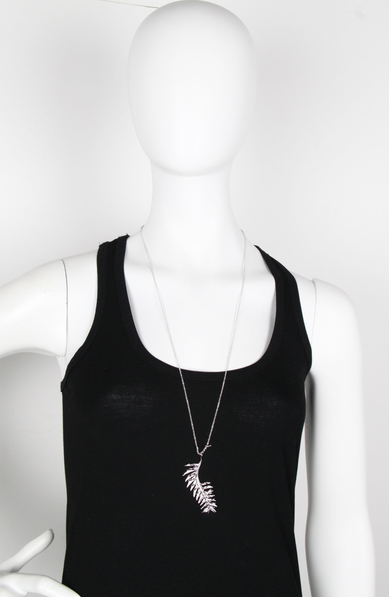 Elegant Silver Pave Frond Pendant Necklace - Perfect for Women's Everyday Wear, Gift Giving & Special Occasions