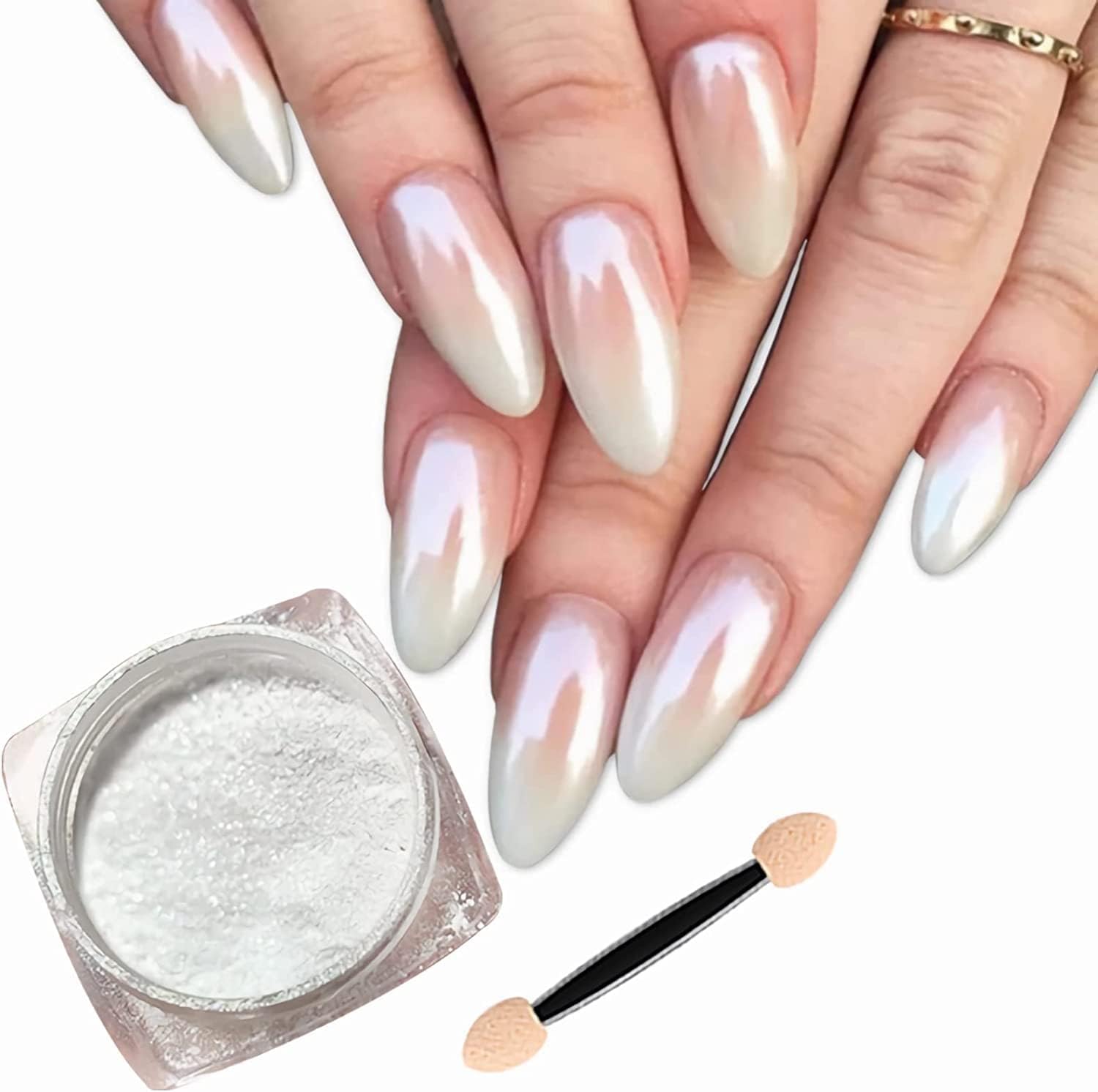 INOG White Pearl Chrome Nail Powder - Mirror Effect Metallic Nail Powder with Magic Moonlight Iridescent Pigment | Professional Salon & DIY Manicure | Perfect for Nail Art, Acrylics & Gel Polish Designs (Pack of 1)