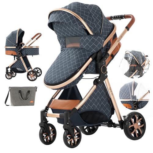 2 in 1 Baby Stroller & Travel System - Reversible Foldable Infant Pushchair with Reclining Seat, High Landscape View & Portable Design for Newborns & Toddlers (Blue) | Perfect for City Walks, Shopping & Outdoor Adventures