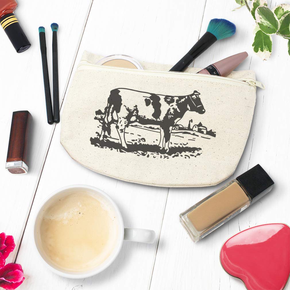 Custom Cow Print Canvas Makeup Bag - 9x6 Inch Pencil Pouch for School & Travel