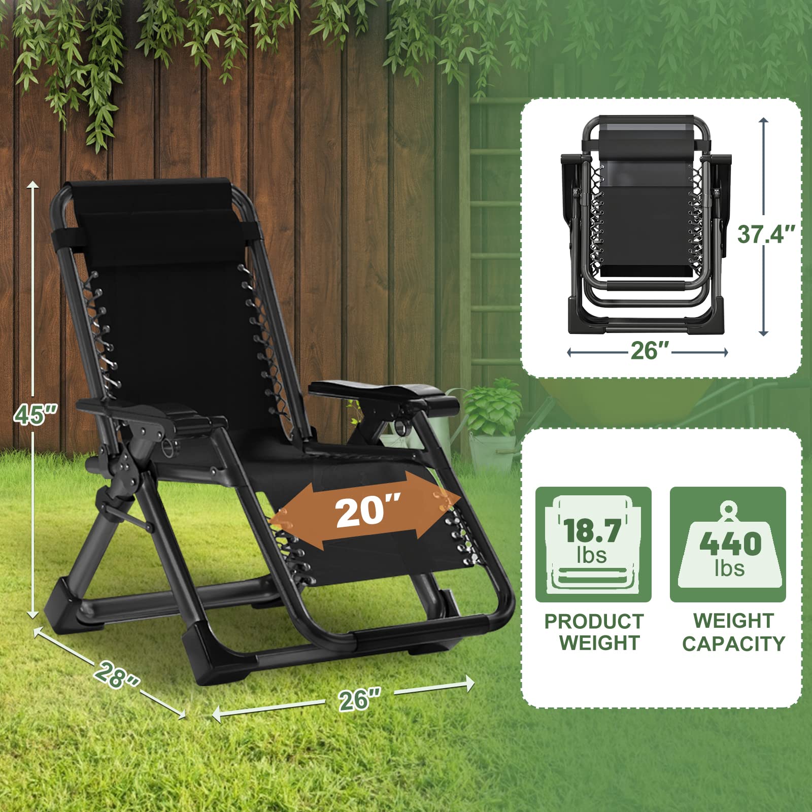 Barbella Zero Gravity Reclining Lounge Chair - Adjustable Folding Patio Chair with Removable Cushion, Headrest & Cup Holder - Perfect for Backyard, Poolside, Beach, and Indoor Relaxation