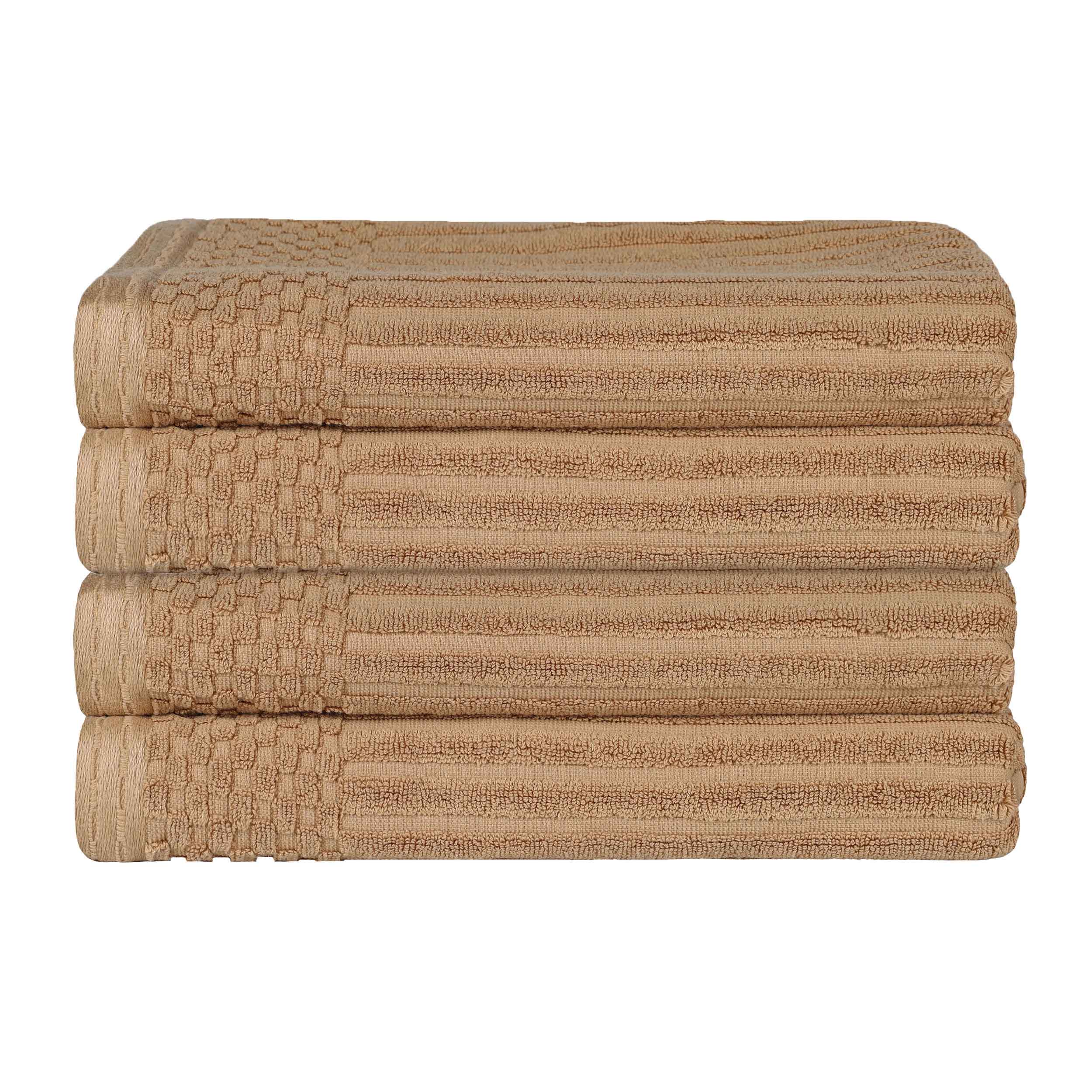 Premium Soho Ribbed Textured Cotton Bath Towels - Ultra Absorbent, Soft & Quick-Drying - Set of 4 (White) - Luxury Spa, Bathroom & Beach Essentials for Home & Travel