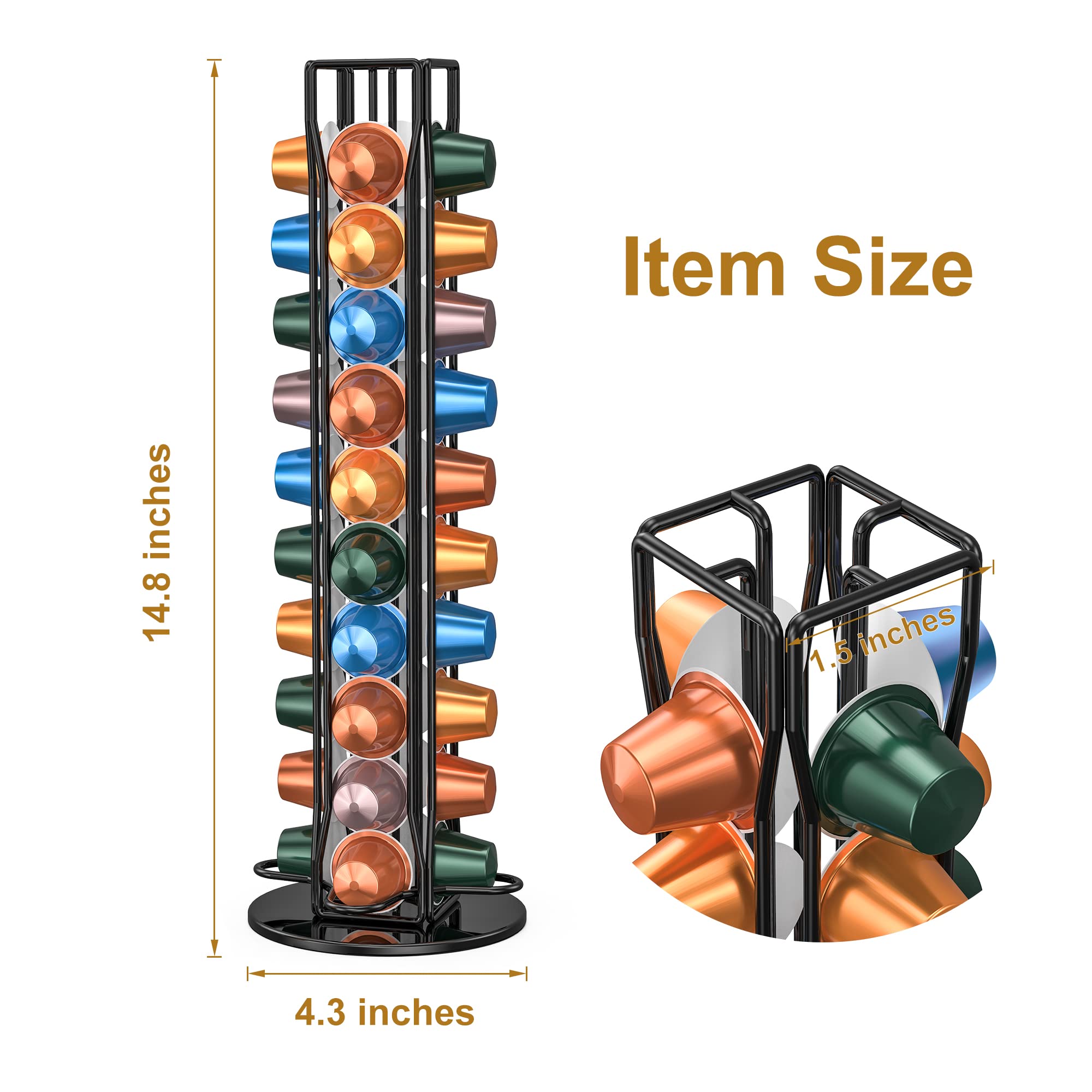 Rotatable Coffee Pod Holder & Storage Organizer - Compatible with Nespresso OriginalLine (40 Capsules), Countertop Coffee Station Carousel - Perfect for Kitchen, Office & Small Spaces - Black