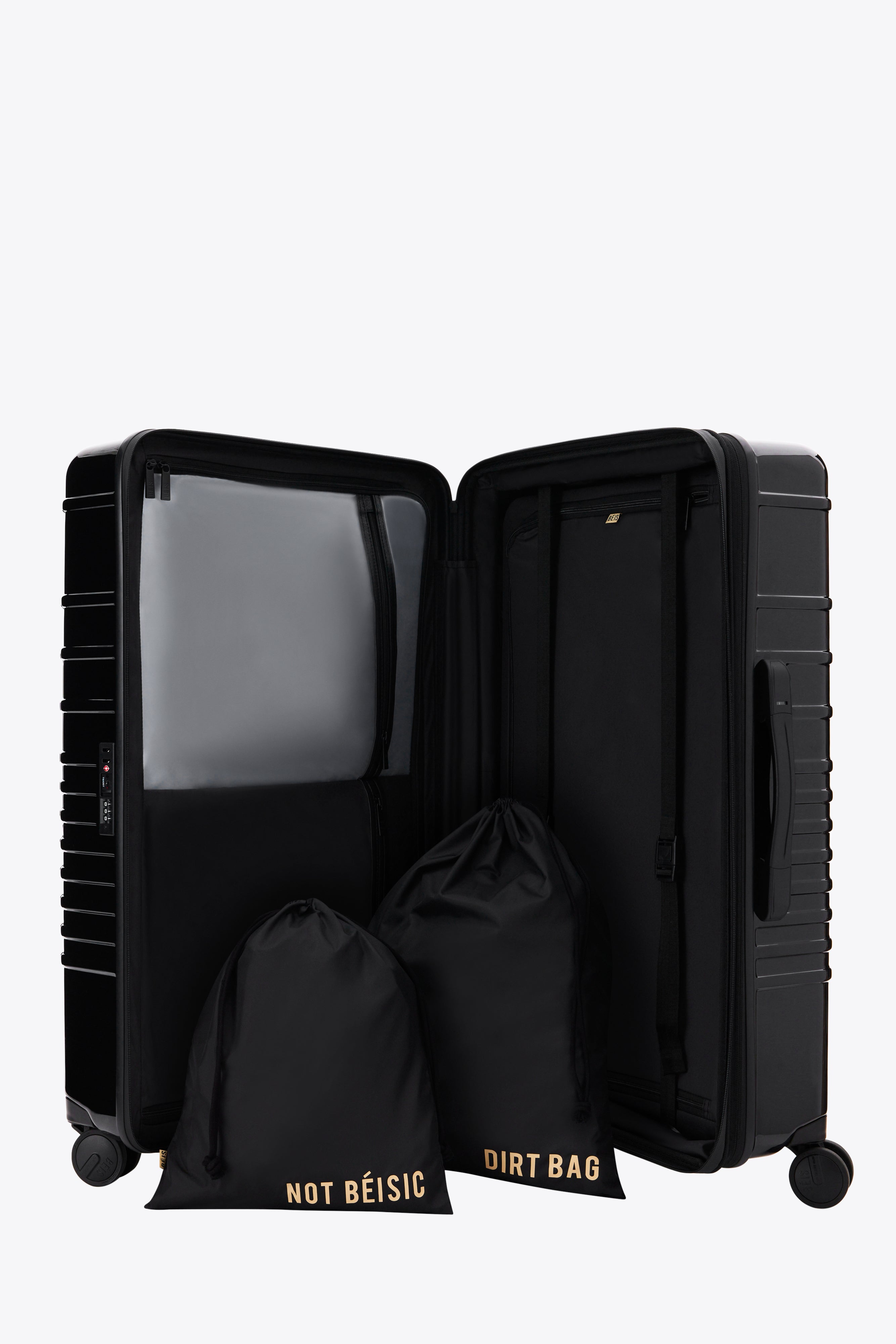Large Check-In Roller Luggage - Glossy Black Hardshell Suitcase with Spinner Wheels for Travel, Business Trips & Vacations
