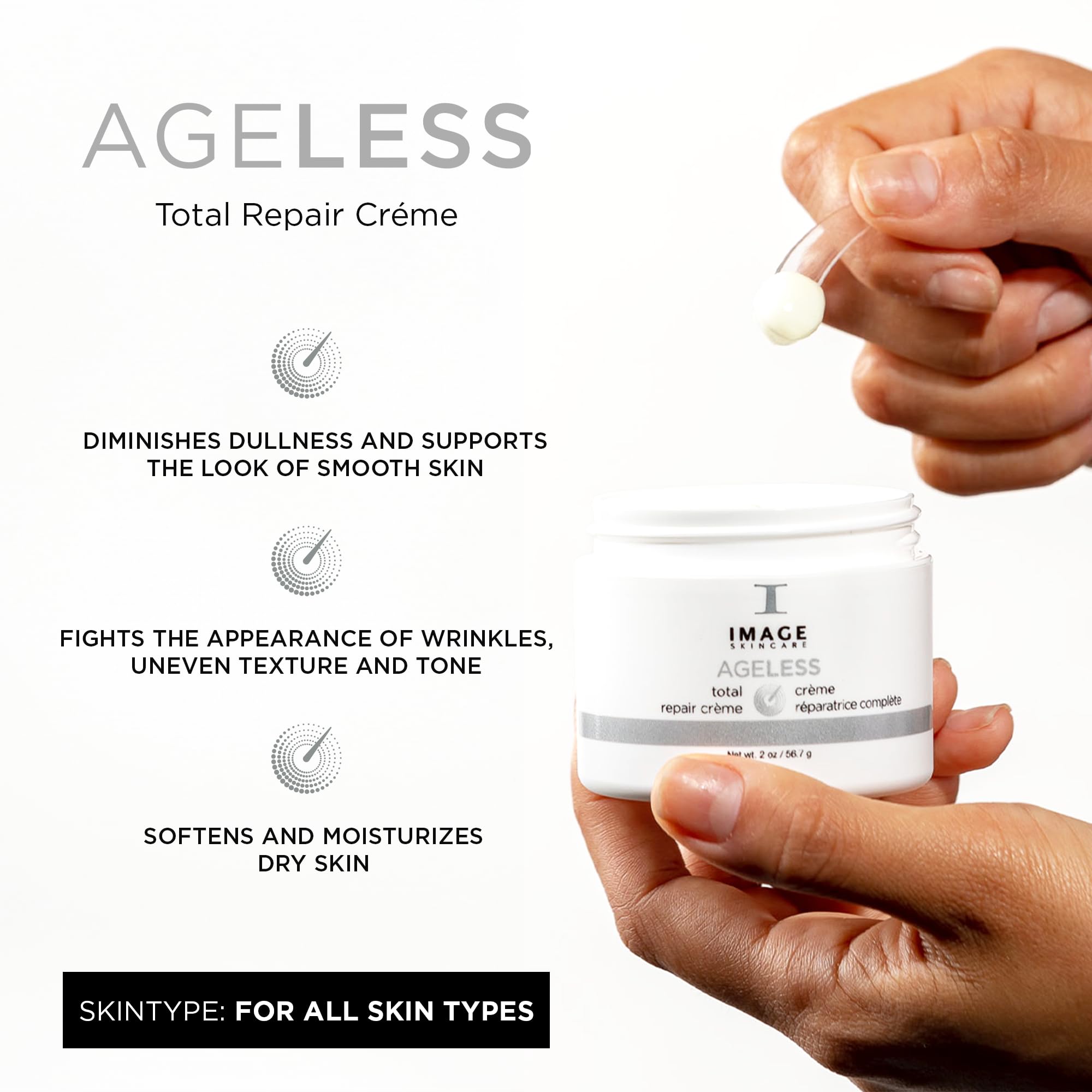 IMAGE Skincare AGELESS Total Repair Crème - Anti-Aging Night Face Moisturizer with Hyaluronic Acid & Shea Butter for Dry Skin, 2 oz - Deep Hydration for Overnight Skin Renewal