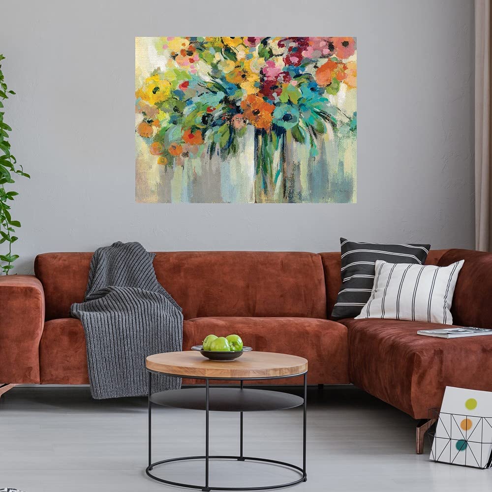 Silvia Vassileva Floral Fine Art Canvas Print - Cloud of Flowers Wall Decor for Living Room, Bedroom, Office - Ready to Hang 43x32 inches - Perfect for Home, Kitchen, Bathroom & Dining Room Decor