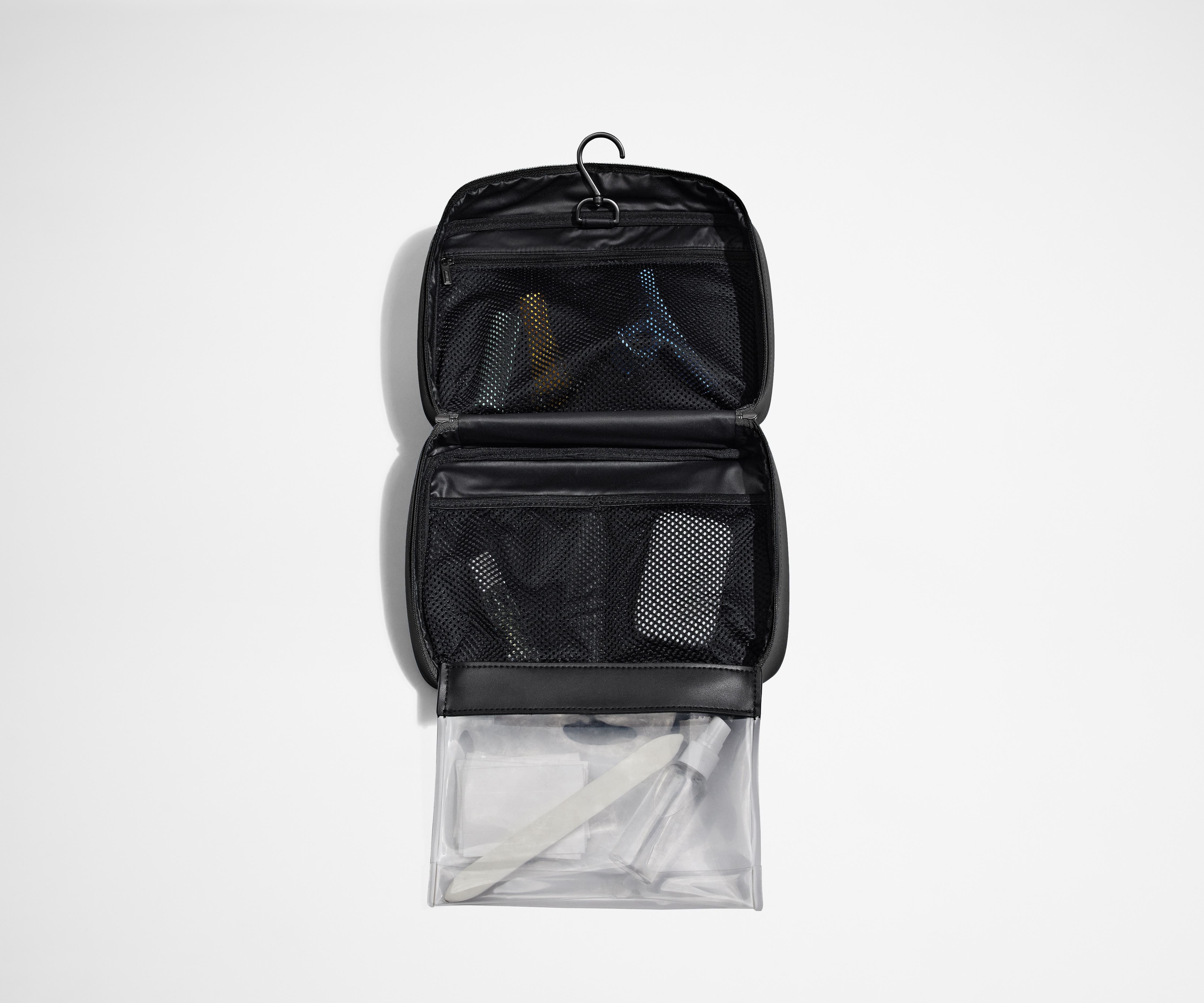 Jet Black Hanging Toiletry Bag for Travel - Waterproof Cosmetic Organizer with Hooks for Bathroom, Gym & Camping Accessories
