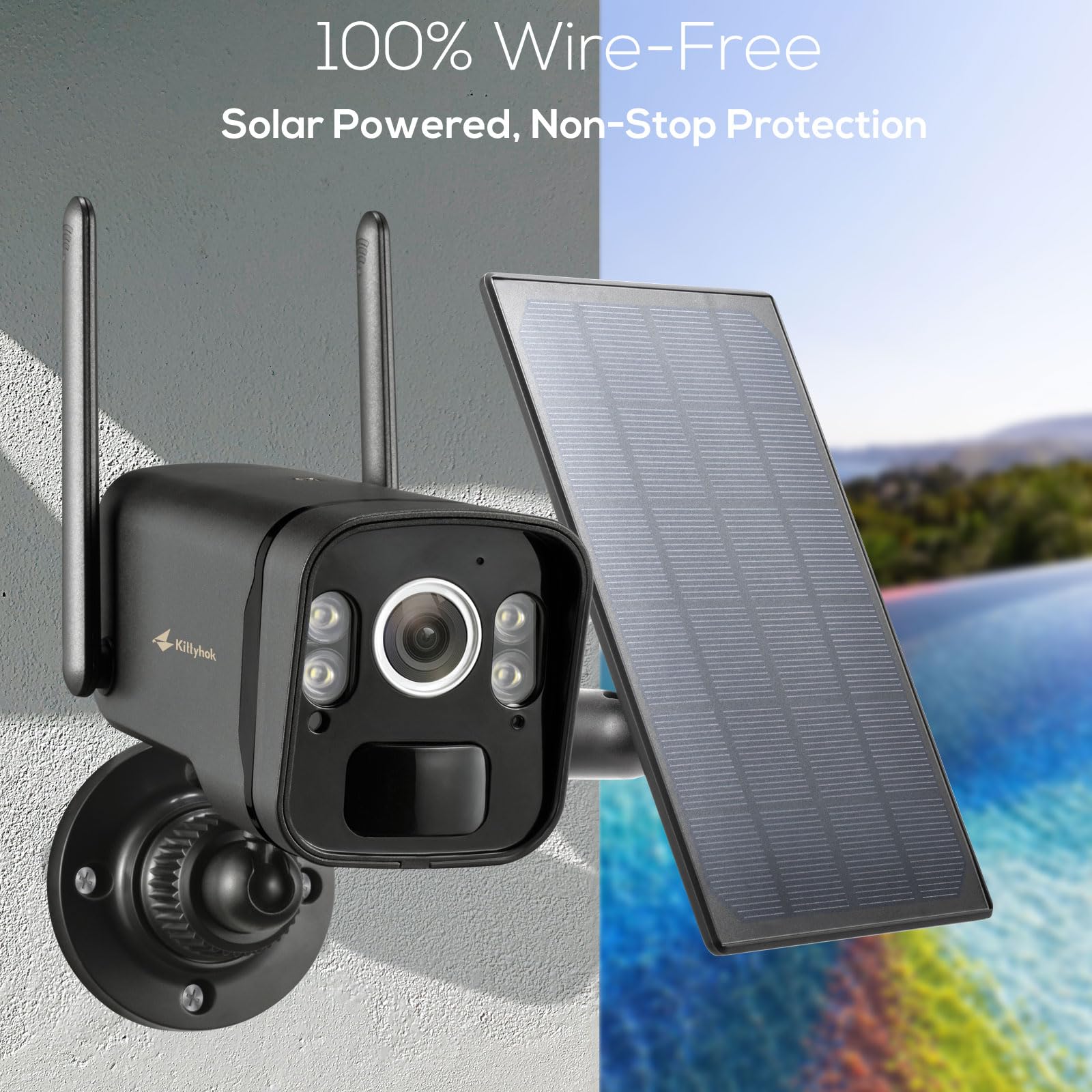2K Solar Security Camera Outdoor - 4MP Wireless FHD, Solar Powered with Forever Power, Smart Detection, Night Vision & Spotlight - Weatherproof for Home, Yard & Garage Surveillance