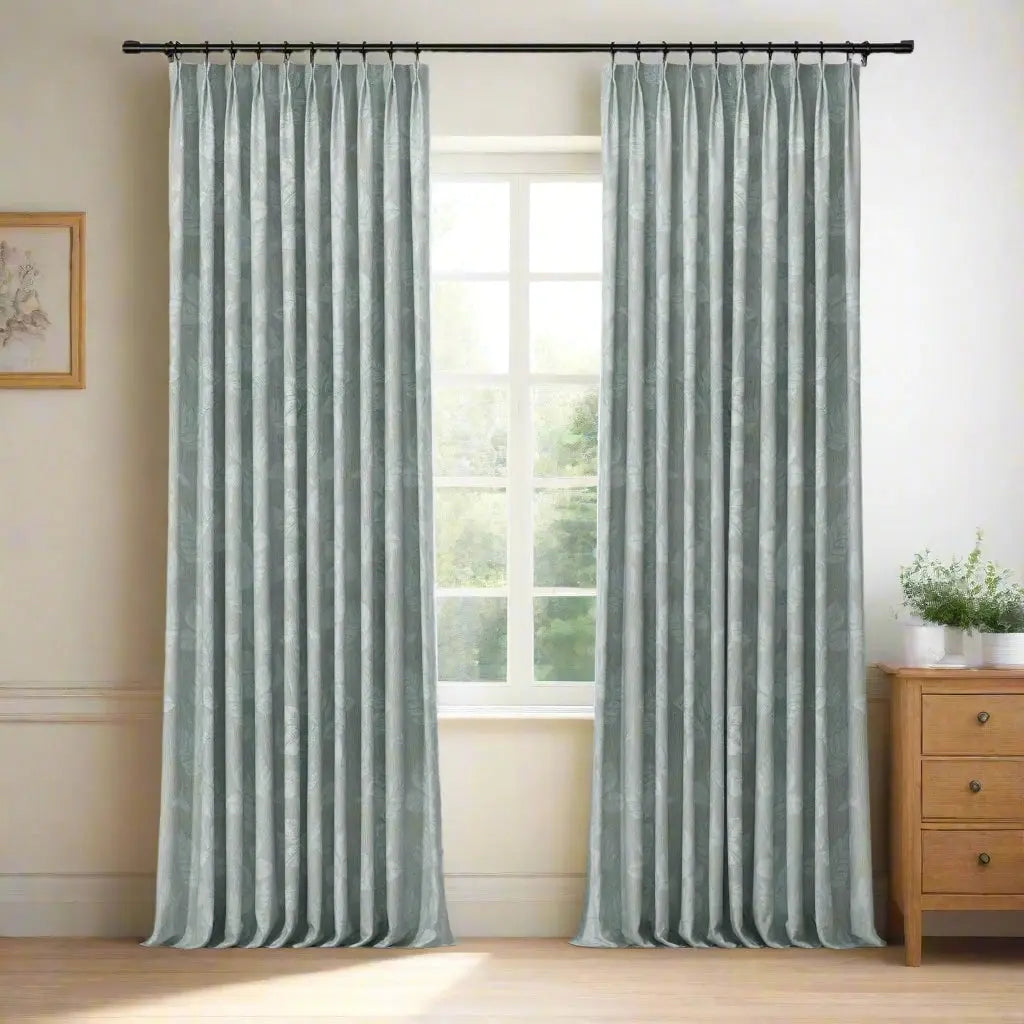 Lydia Foliage Jacquard Pleated Curtains - Elegant Floral Pattern Window Drapes for Living Room & Bedroom Decor