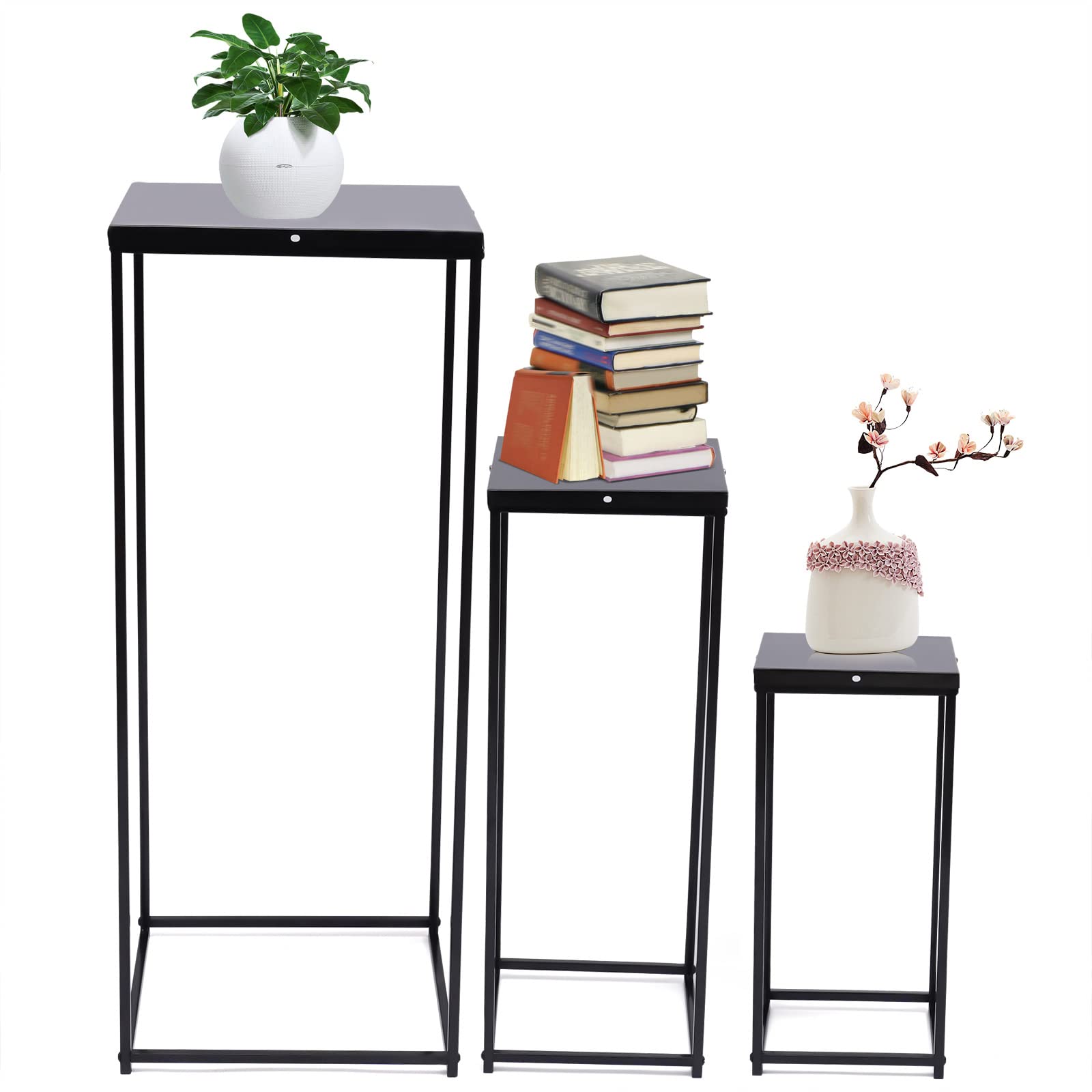 Fichiouy Square 3PCS Black Metal Wedding Flower Holder - Indoor Outdoor Garden Planter Stand for Home Decor | Perfect for Wedding Centerpieces, Pathway Decor & Patio Arrangements