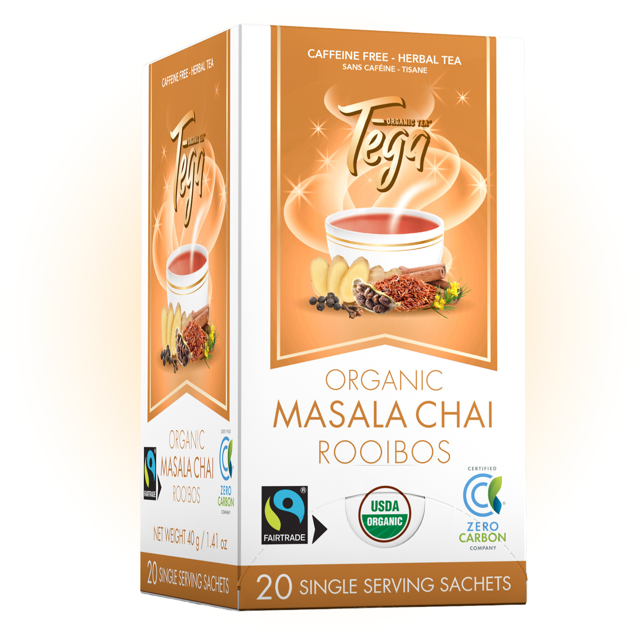 Organic Fair Trade Masala Chai Rooibos Tea - 20 Tea Bags | Perfect for Relaxation & Morning Energy Boost