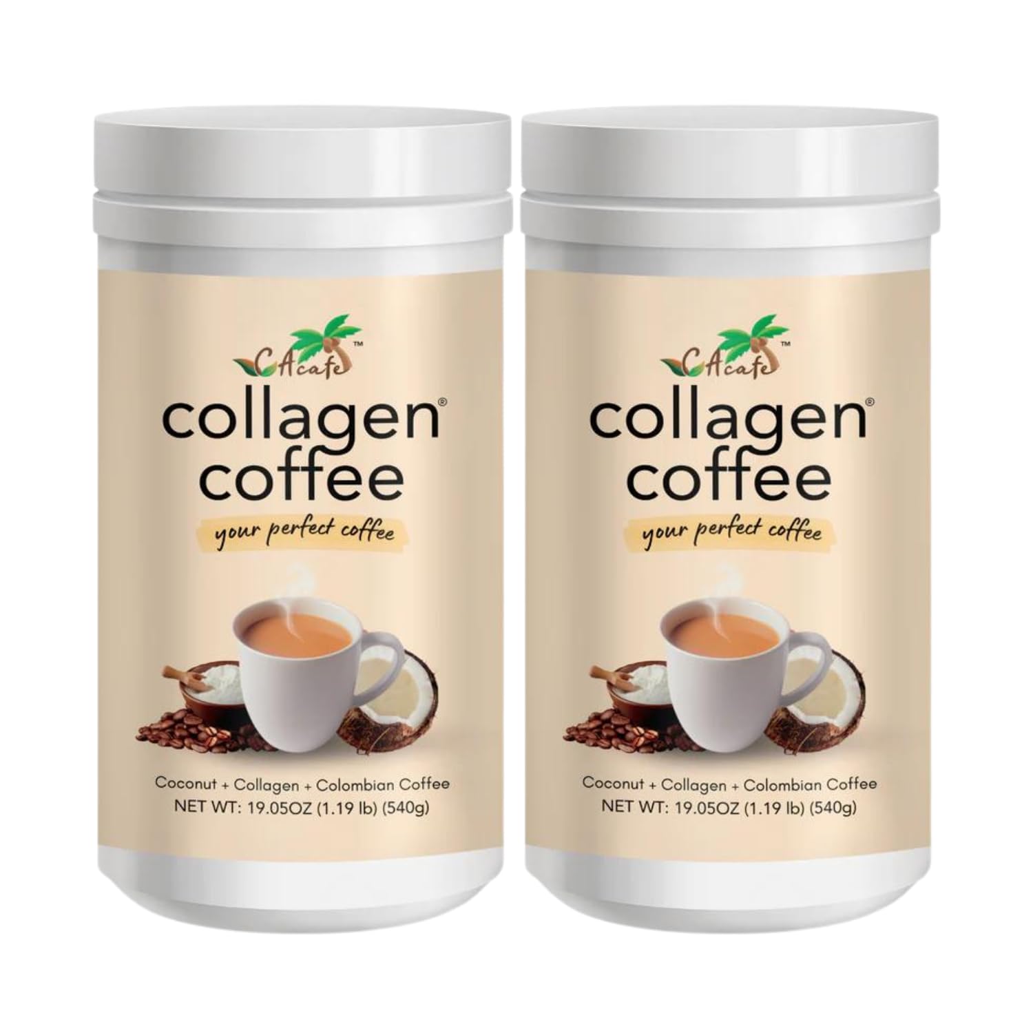 CAFE Collagen Coffee - Coconut Flavored Colombian Coffee with Anti-Aging Collagen Peptides | Rich in Antioxidants for Natural Energy Boost | 2 Pack (10oz Each) | Perfect for Morning Routine, Workout Recovery & Healthy Lifestyle