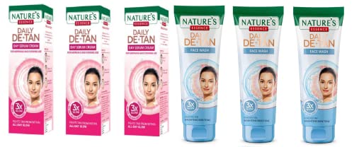 Nature's Daily De-Tan 3-Day Serum Cream 50g & Face Wash 65g Set – Brightening, Exfoliating Skincare for Dark Spots & Uneven Tone | Perfect for Daily Use, Travel & Post-Sun Care